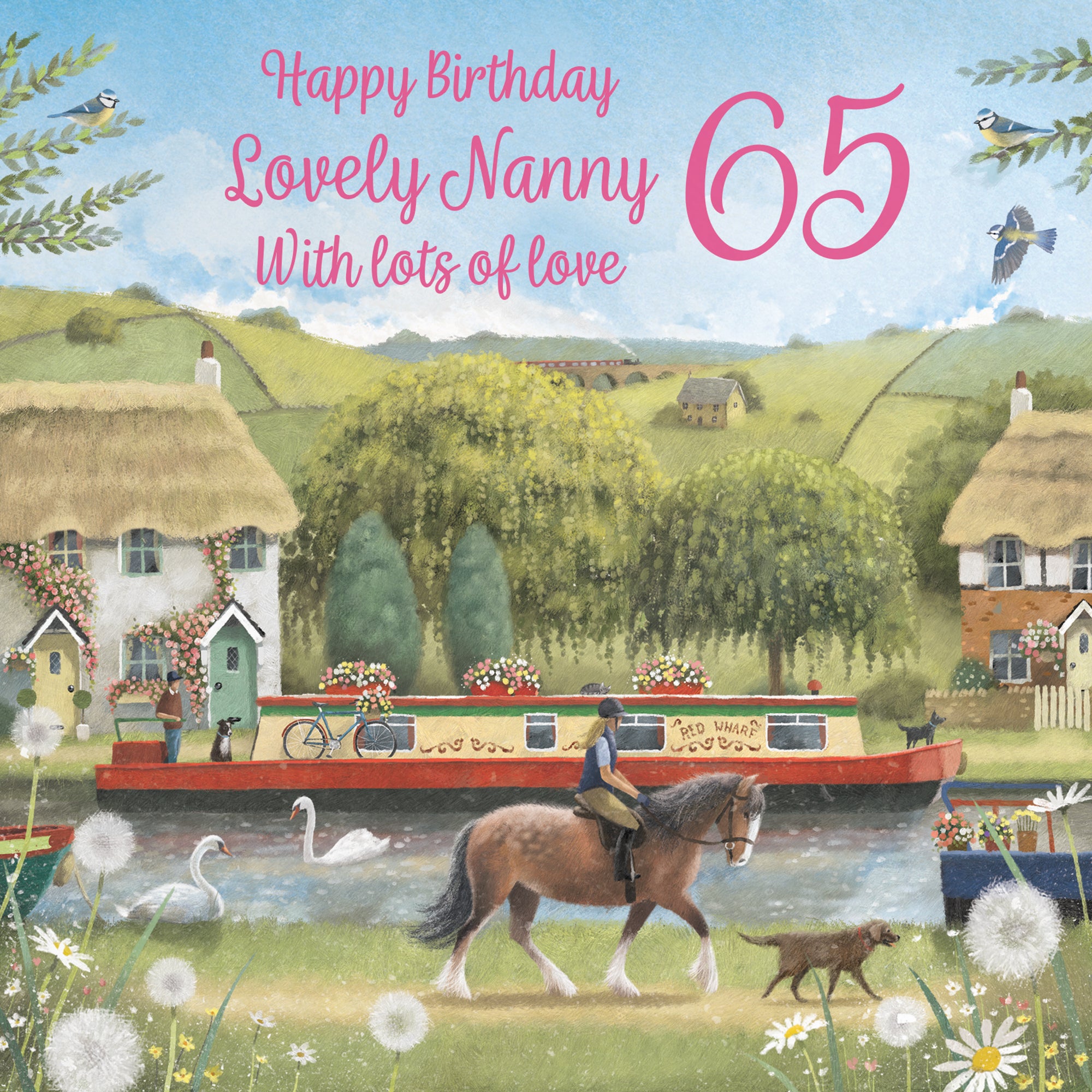 65th Nanny Canal Narrowboat Birthday Card Horse Riding Milo's Gallery