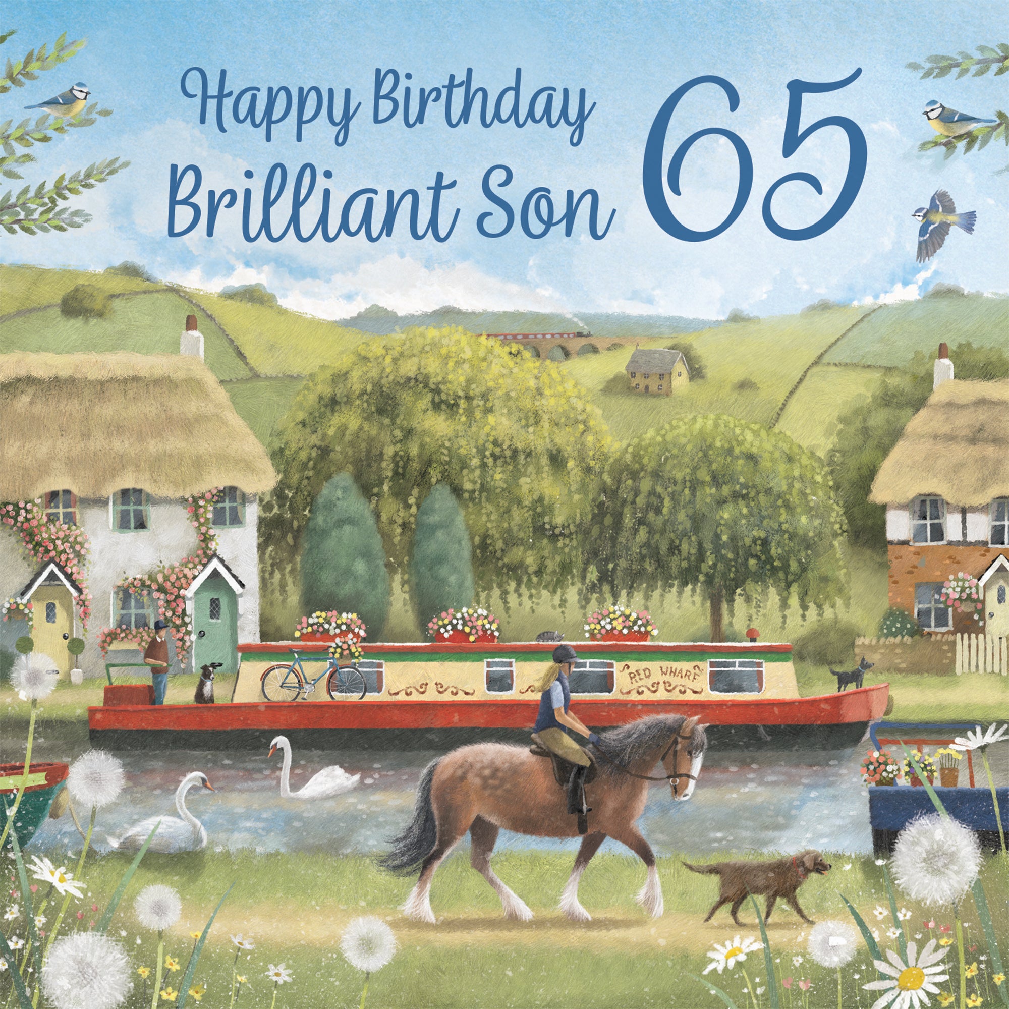 65th Son Canal Narrowboat Birthday Card Horse Riding Milo's Gallery