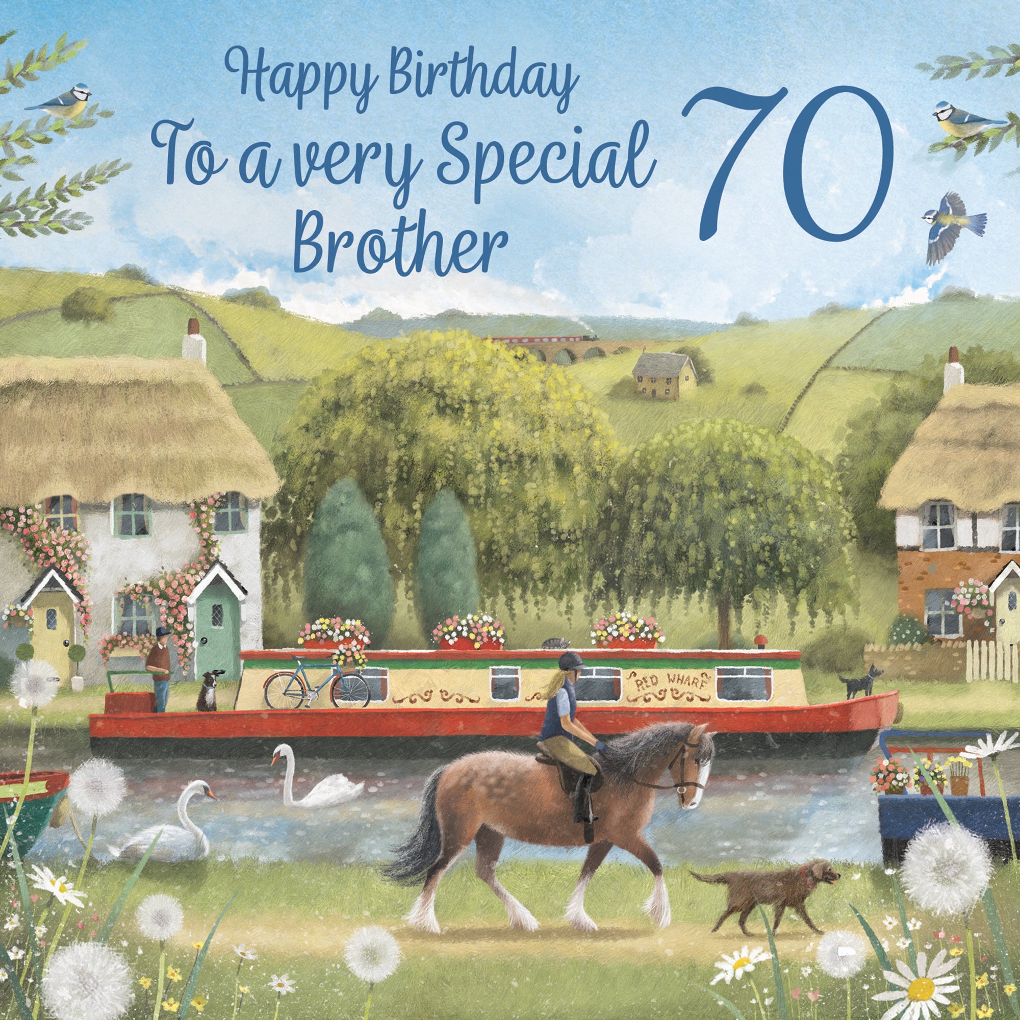 70th Brother Canal Narrowboat Birthday Card Horse Riding Milo's Gallery