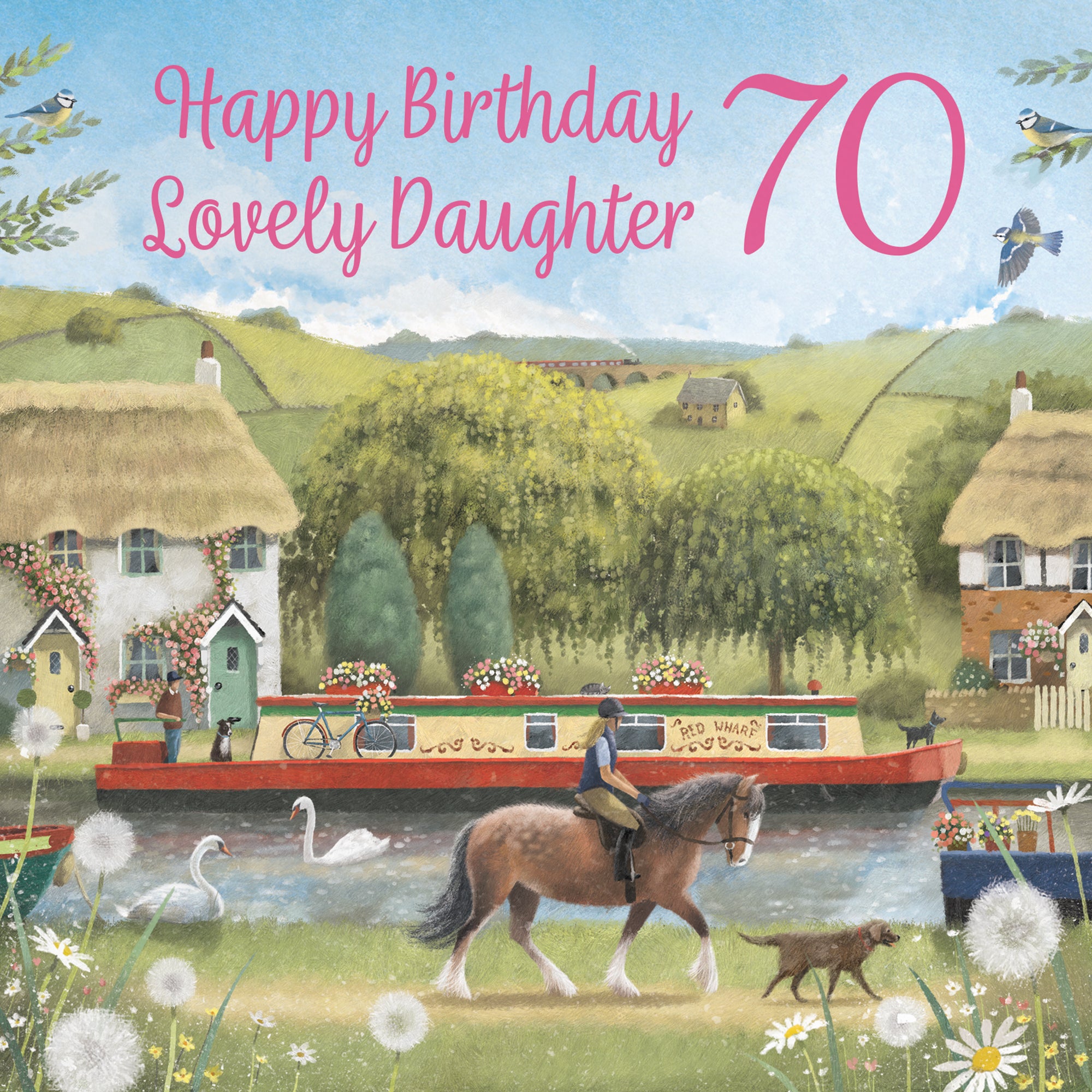 70th Daughter Canal Narrowboat Birthday Card Horse Riding Milo's Gallery