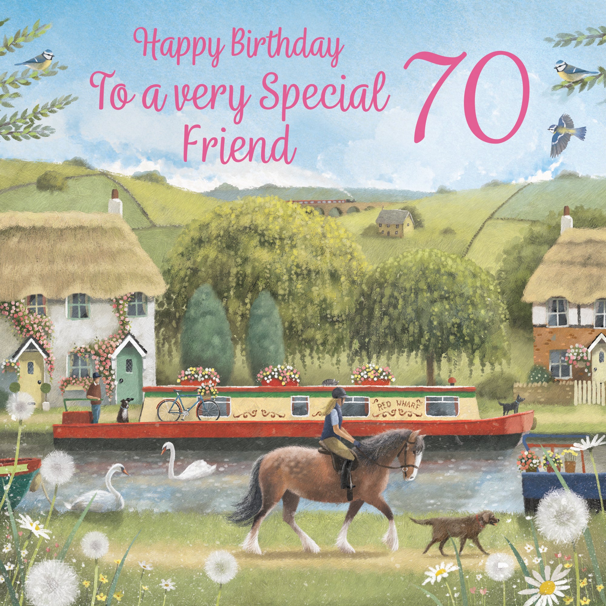 70th Friend Canal Narrowboat Birthday Card Horse Riding Milo's Gallery