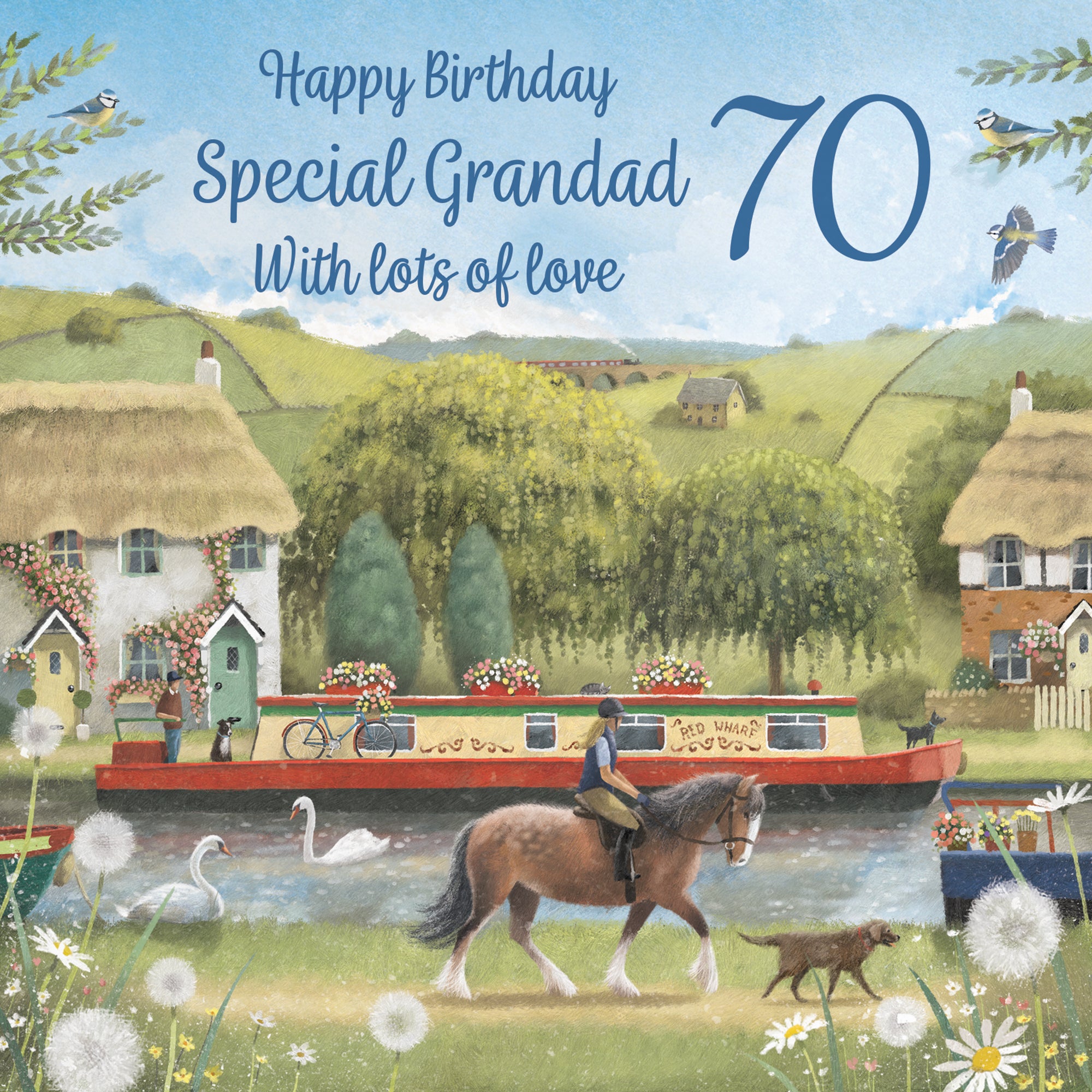 70th Grandad Canal Narrowboat Birthday Card Horse Riding Milo's Gallery