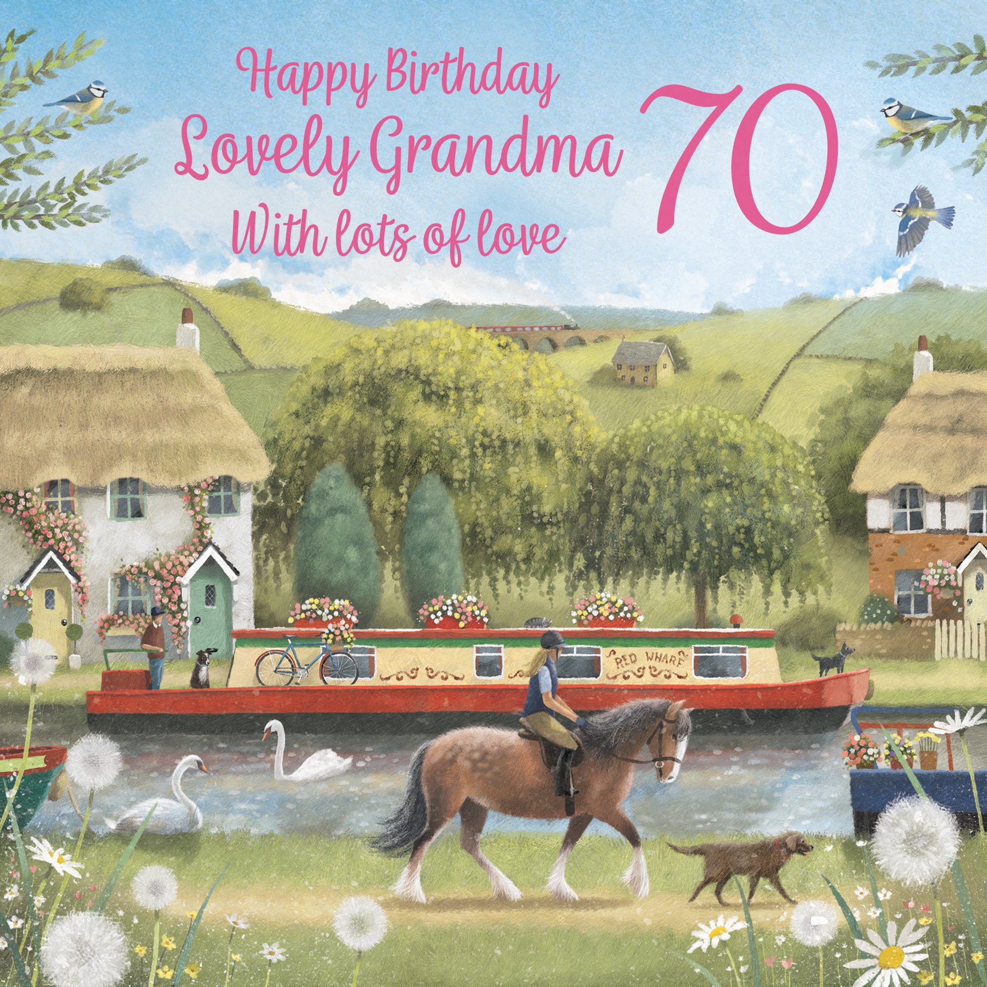 70th Grandma Canal Narrowboat Birthday Card Horse Riding Milo's Gallery