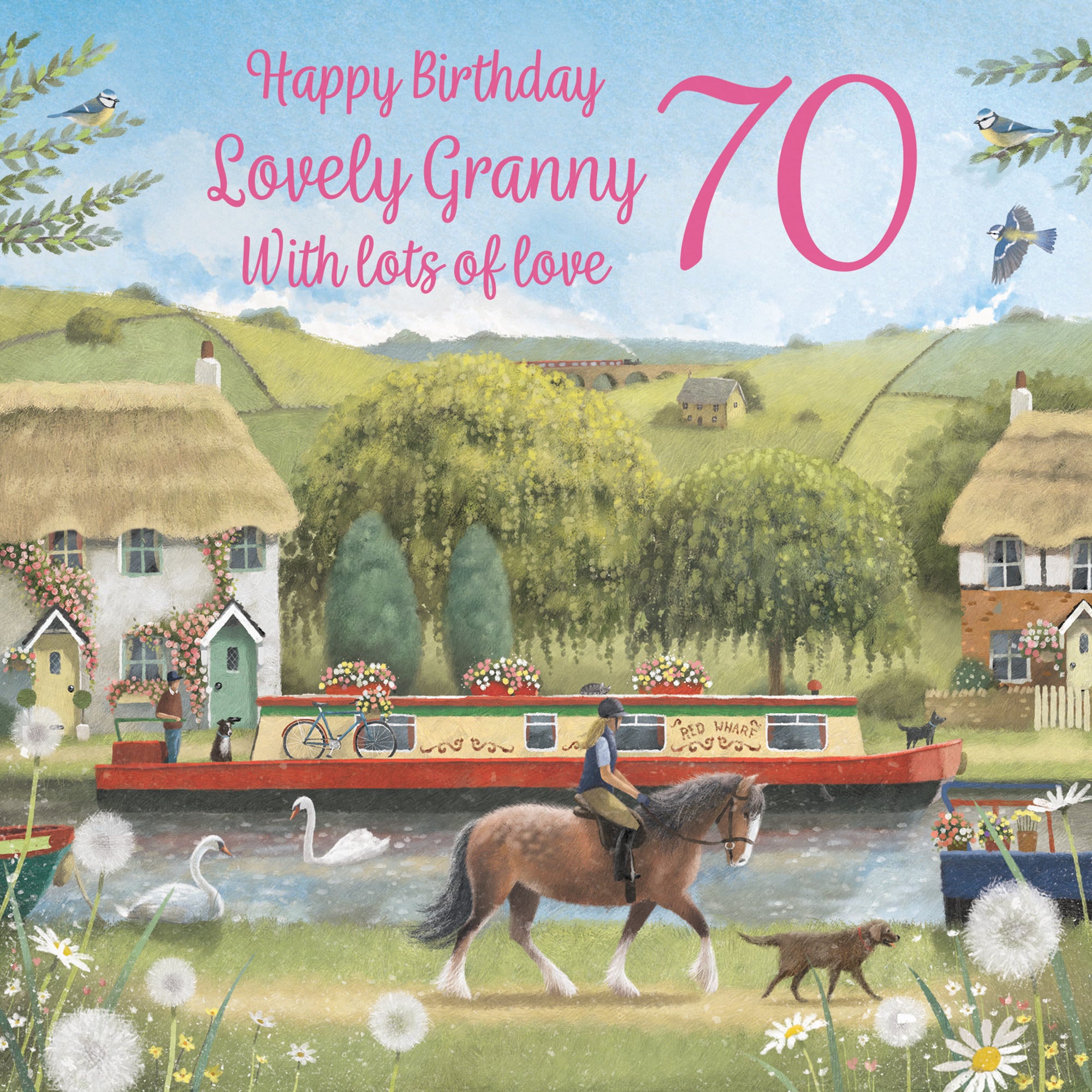 70th Granny Canal Narrowboat Birthday Card Horse Riding Milo's Gallery