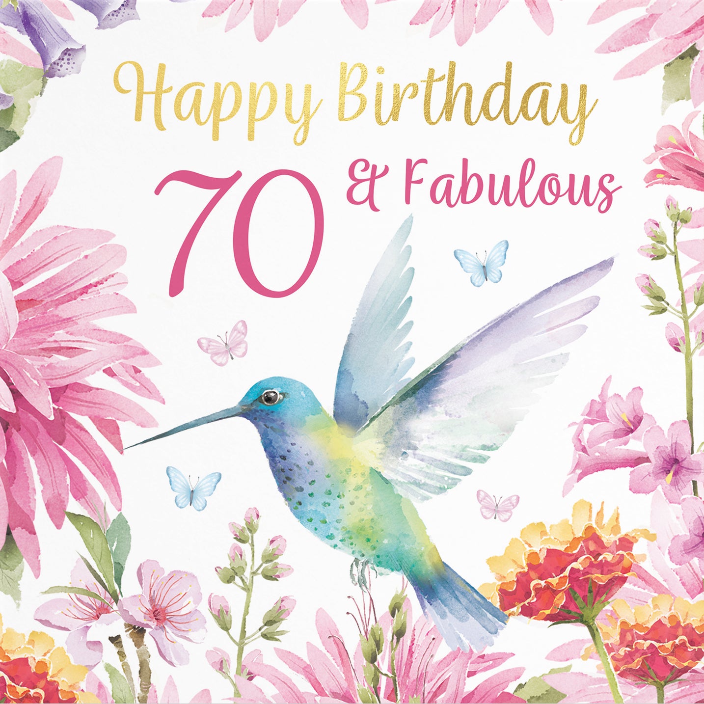 70th Birthday Card Hummingbird Gold Foil Milo's Gallery
