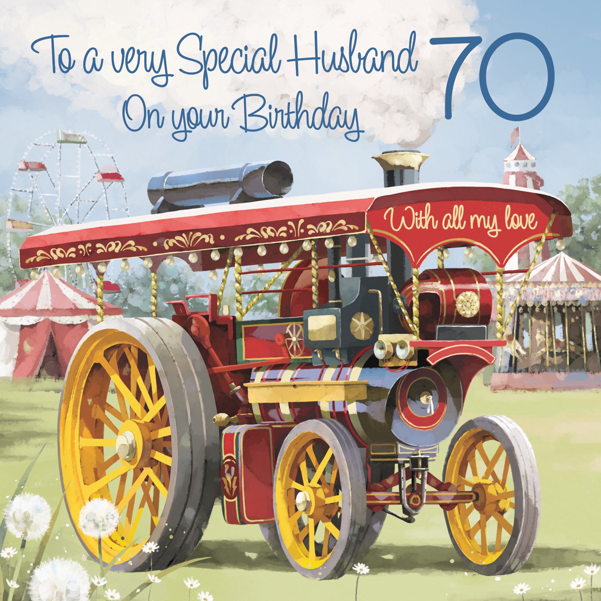 70th Husband Traction Engine Birthday Card Steam Tractor Milo's Gallery