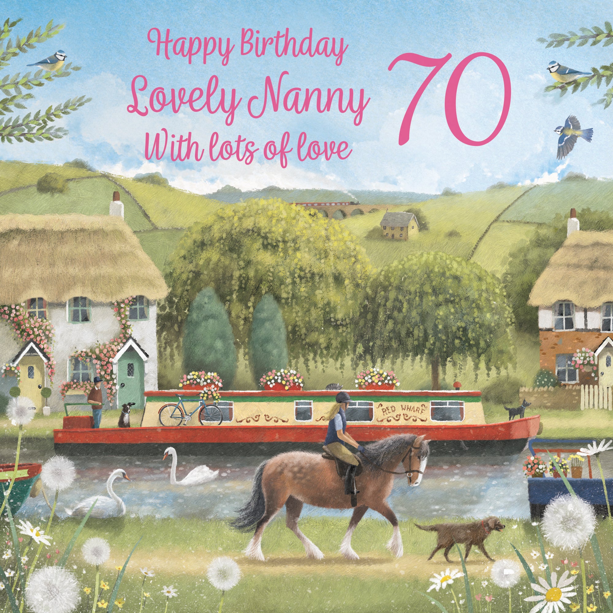 70th Nanny Canal Narrowboat Birthday Card Horse Riding Milo's Gallery