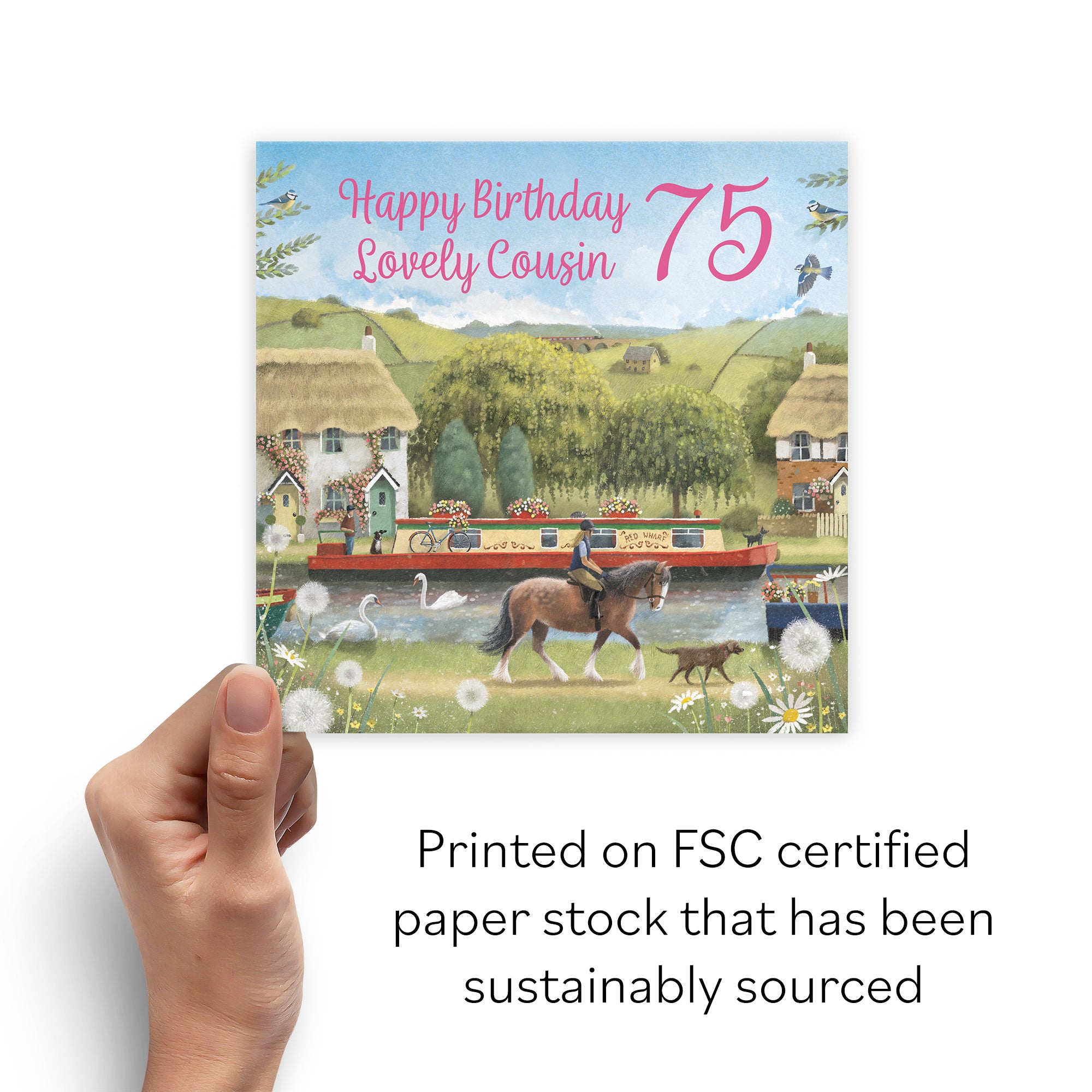 75th Cousin Canal Narrowboat Birthday Card Horse Riding Milo's Gallery