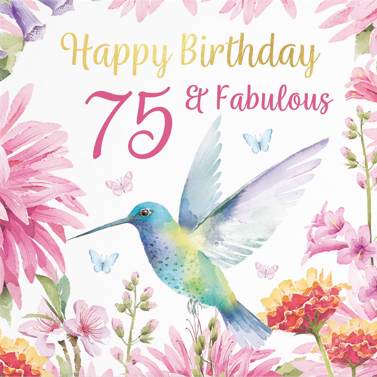 75th Birthday Card Hummingbird Gold Foil Milo's Gallery