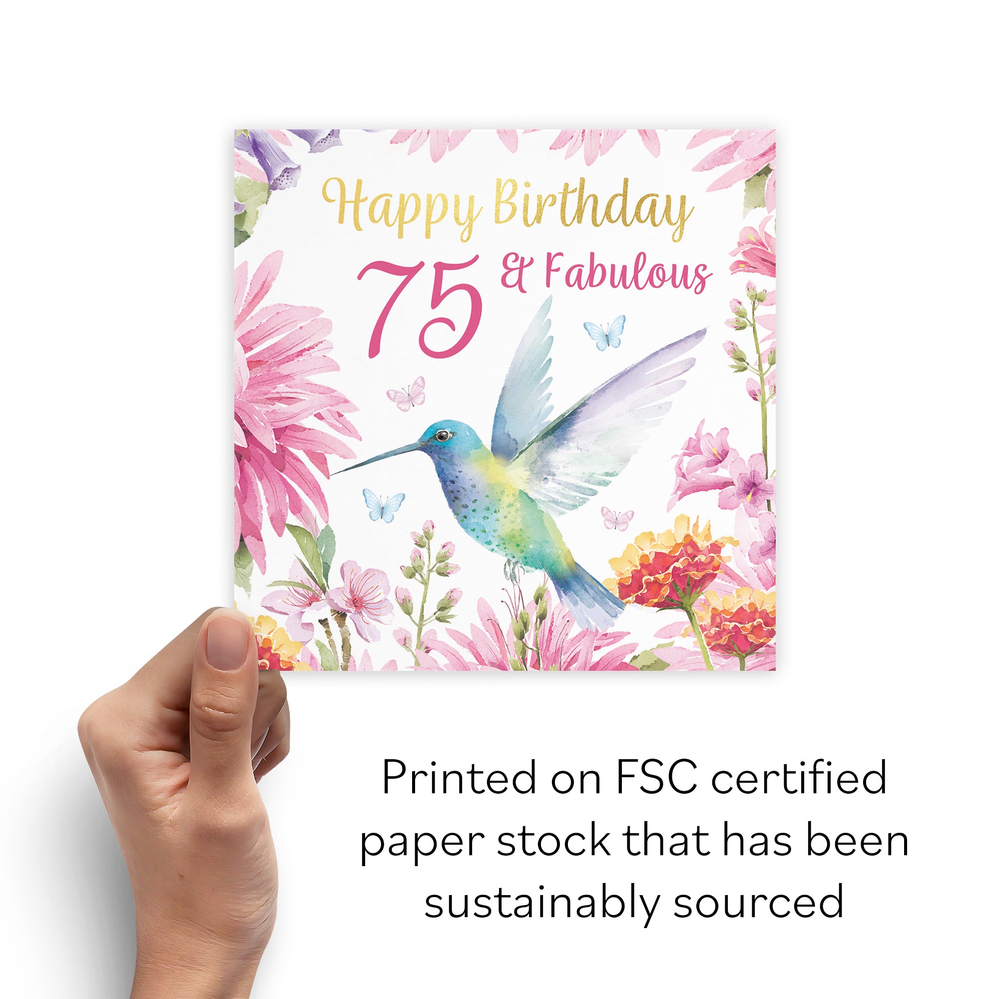 75th Birthday Card Hummingbird Gold Foil Milo's Gallery