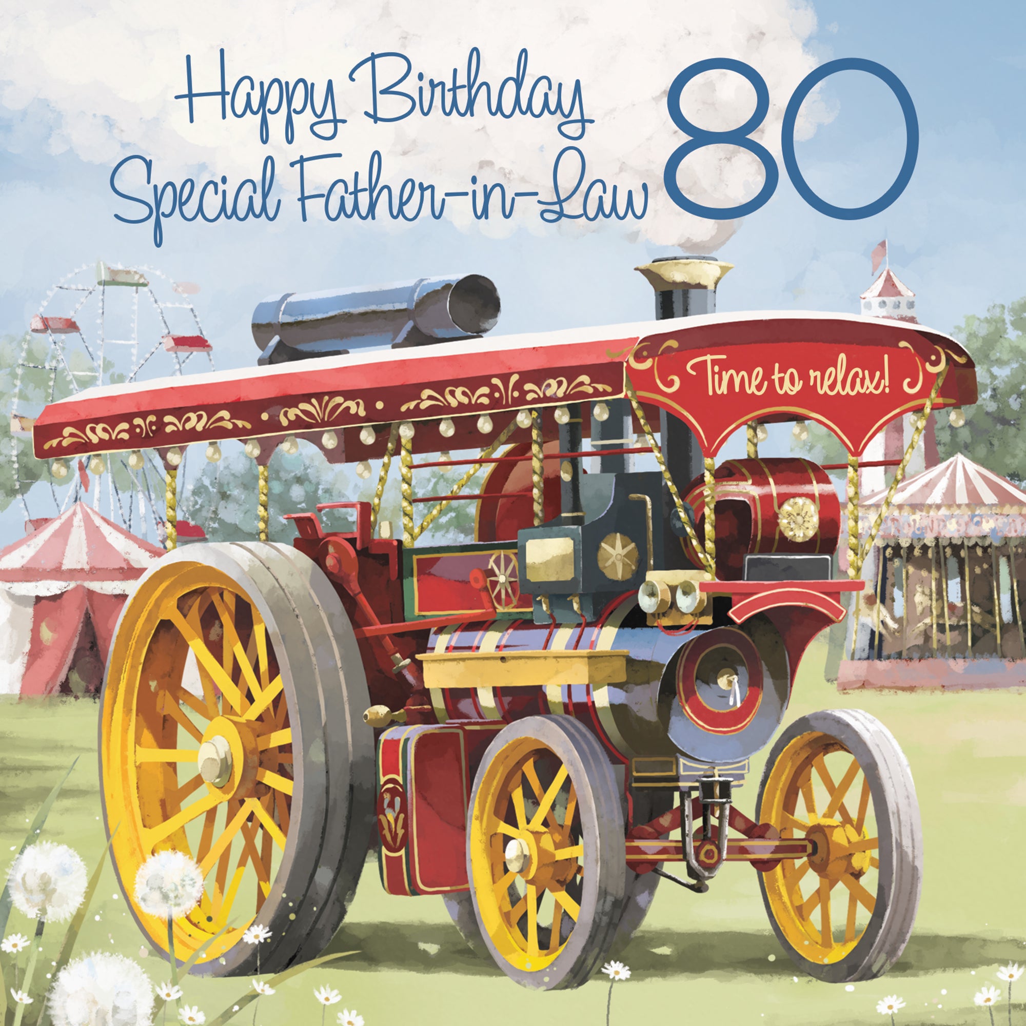 80th Father-in-Law Traction Engine Birthday Card Steam Tractor Milo's Gallery