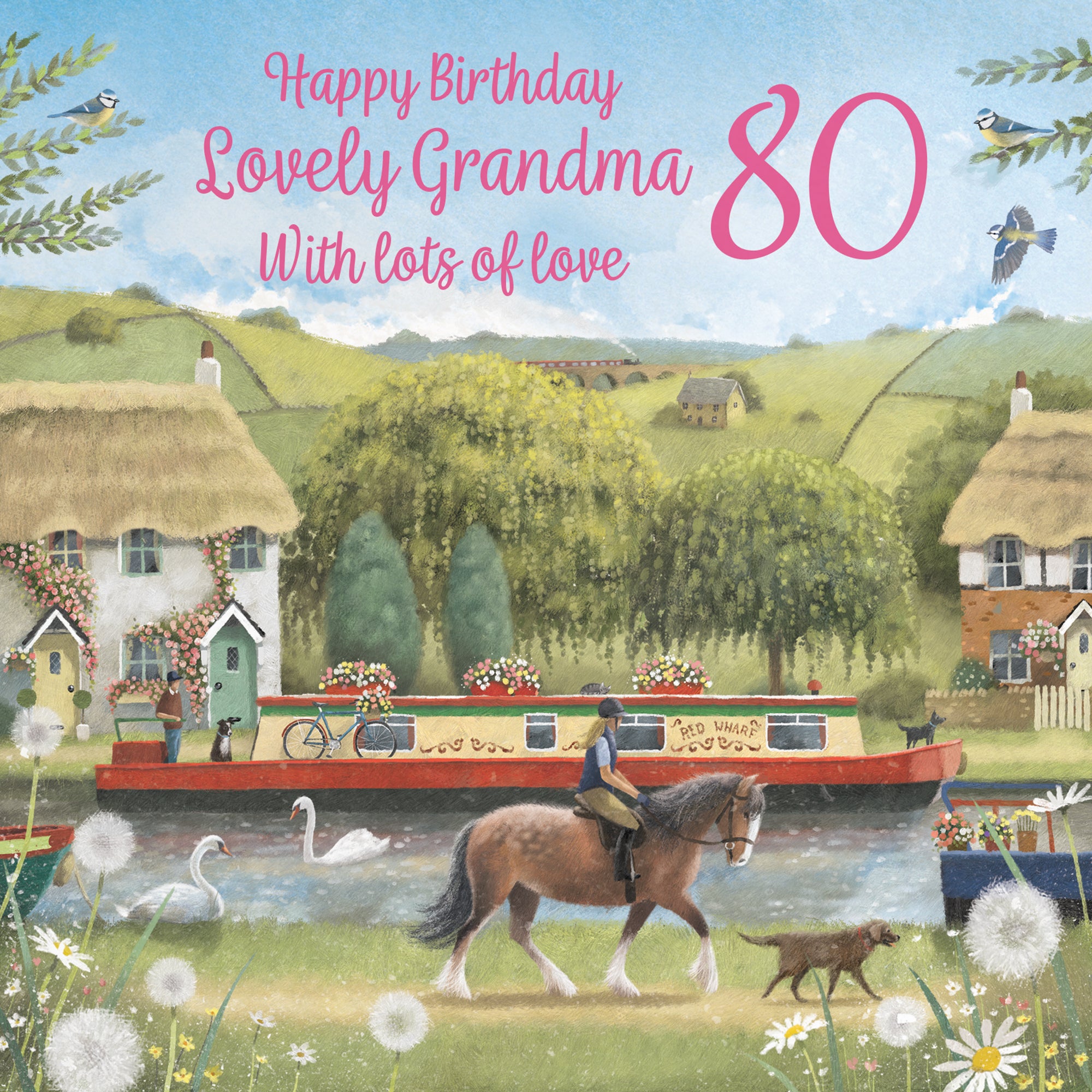 80th Grandma Canal Narrowboat Birthday Card Horse Riding Milo's Gallery