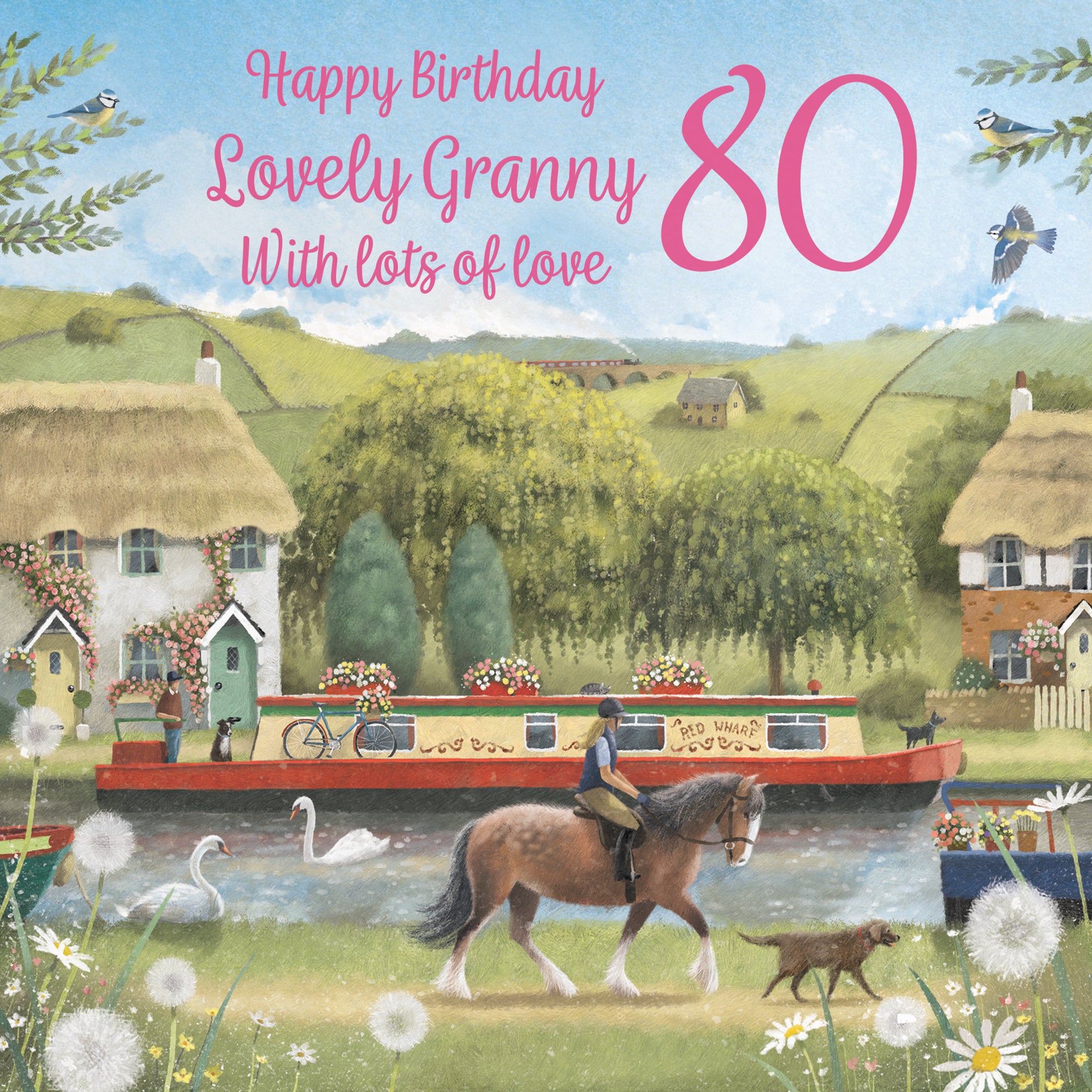 80th Granny Canal Narrowboat Birthday Card Horse Riding Milo's Gallery