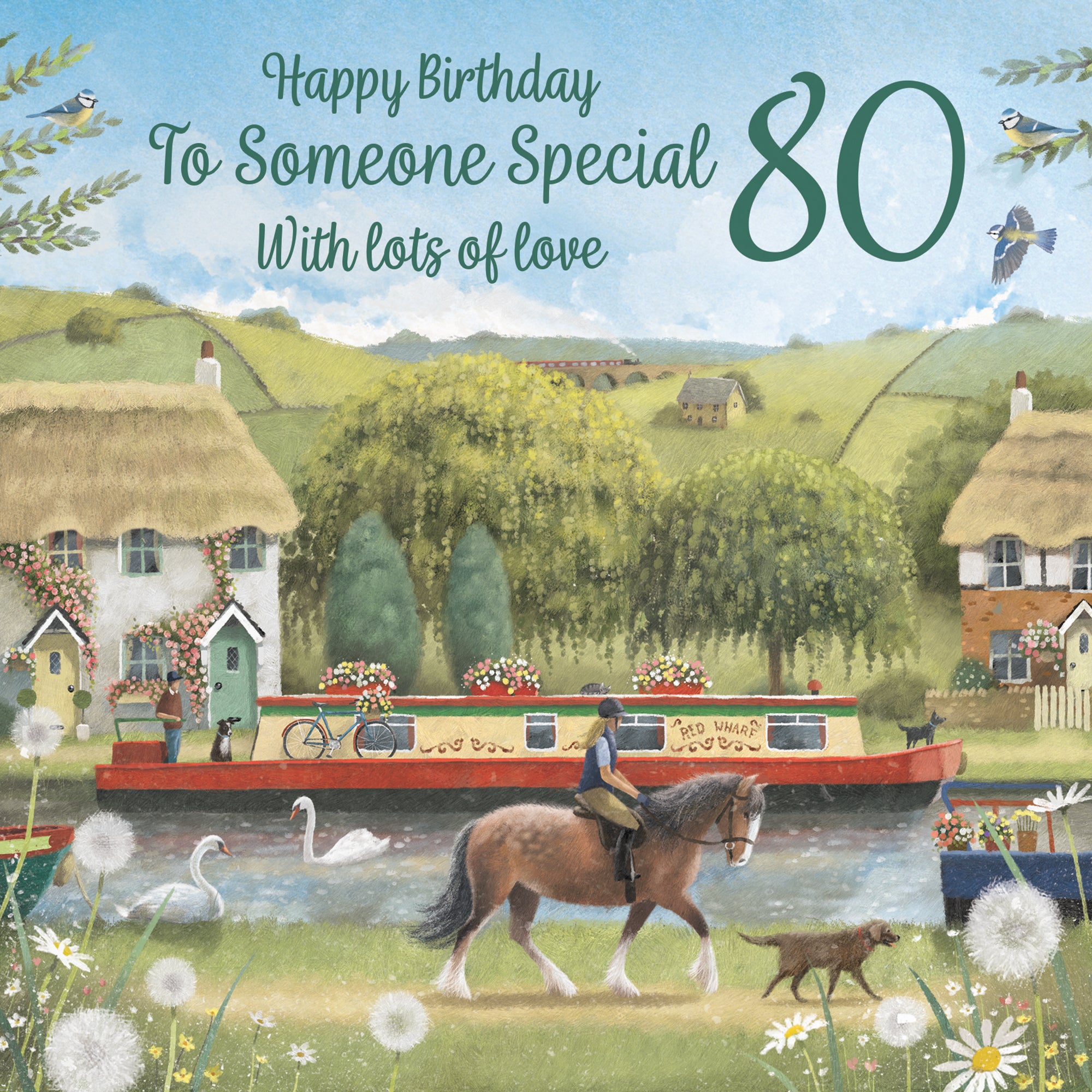 80th Someone Special Canal Narrowboat Birthday Card Horse Riding Milo's Gallery