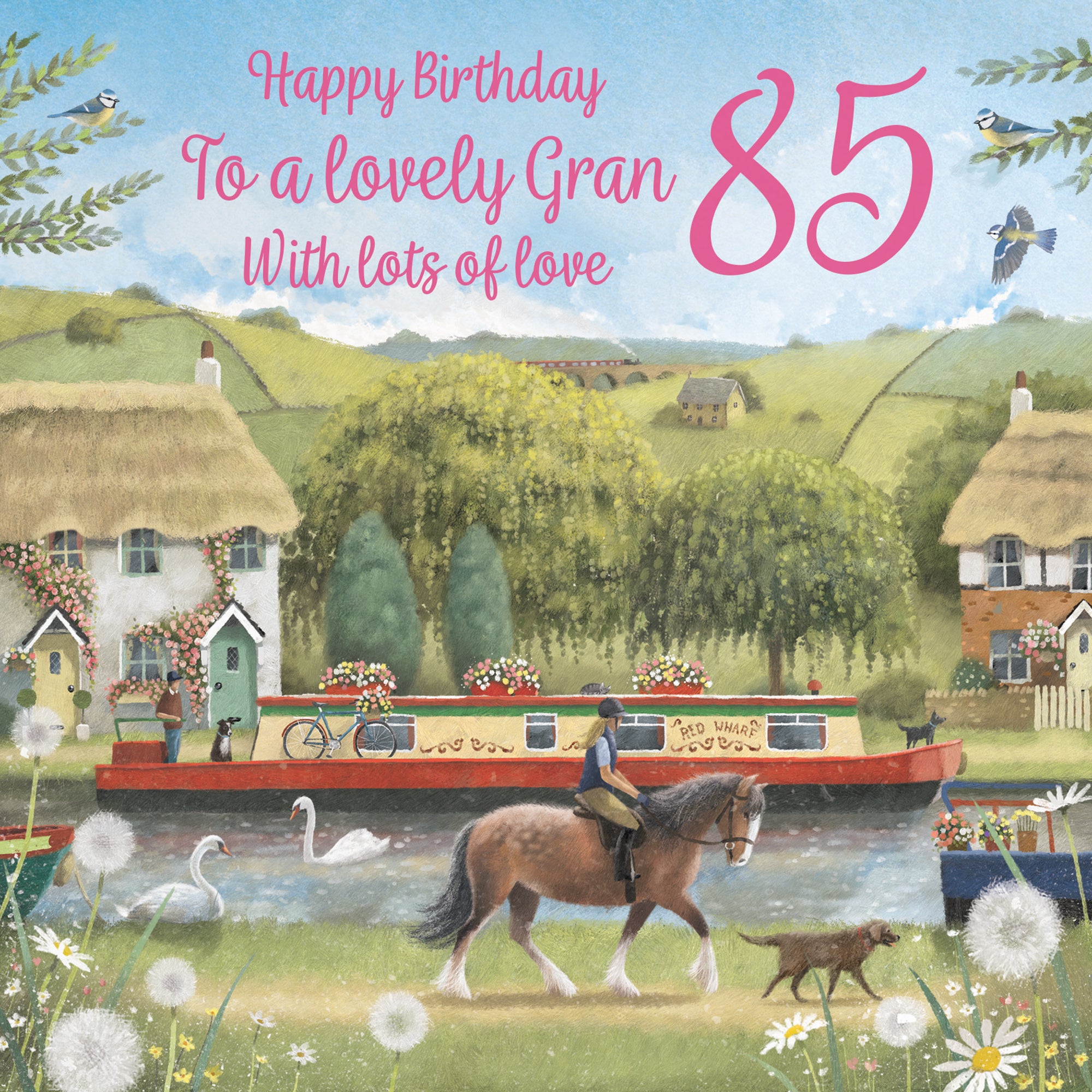 85th Gran Canal Narrowboat Birthday Card Horse Riding Milo's Gallery