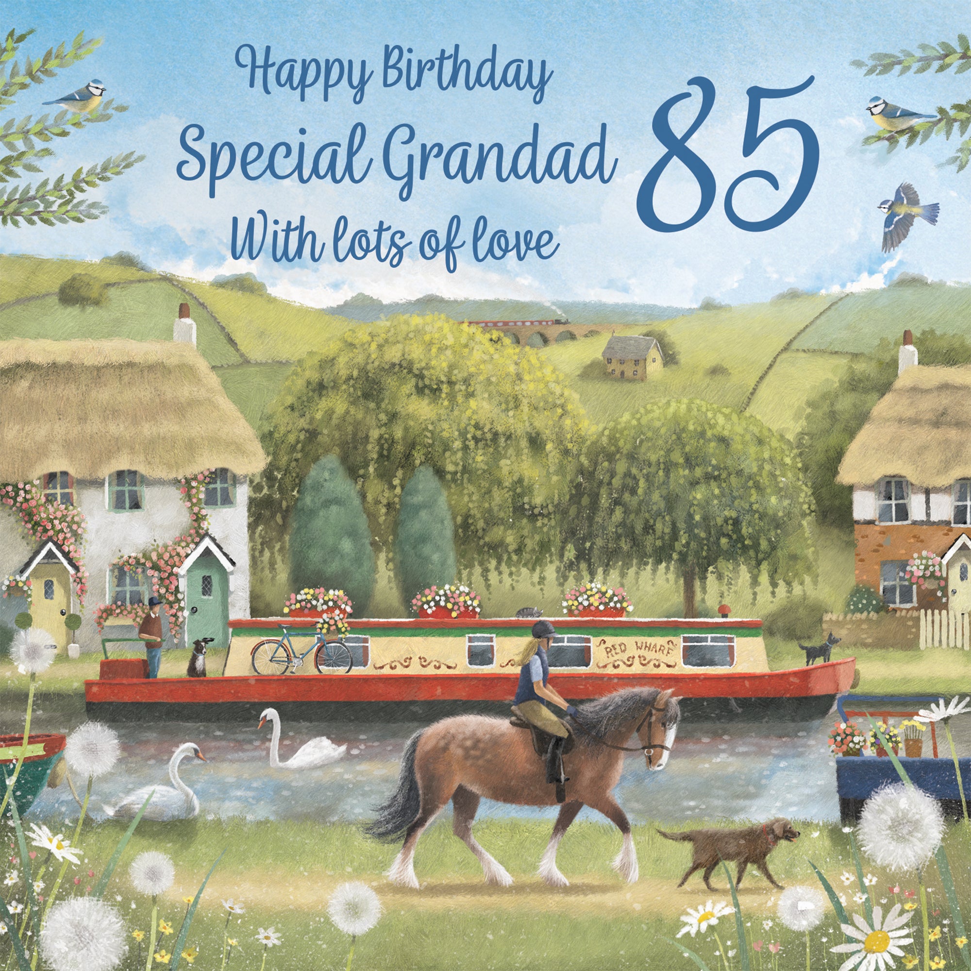 85th Grandad Canal Narrowboat Birthday Card Horse Riding Milo's Gallery