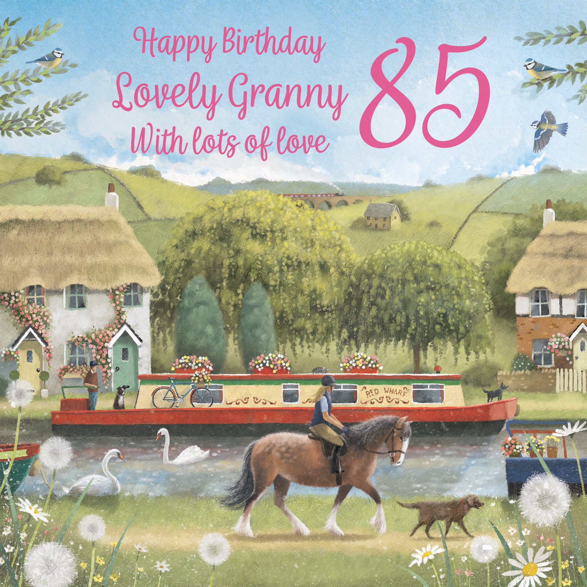 85th Granny Canal Narrowboat Birthday Card Horse Riding Milo's Gallery