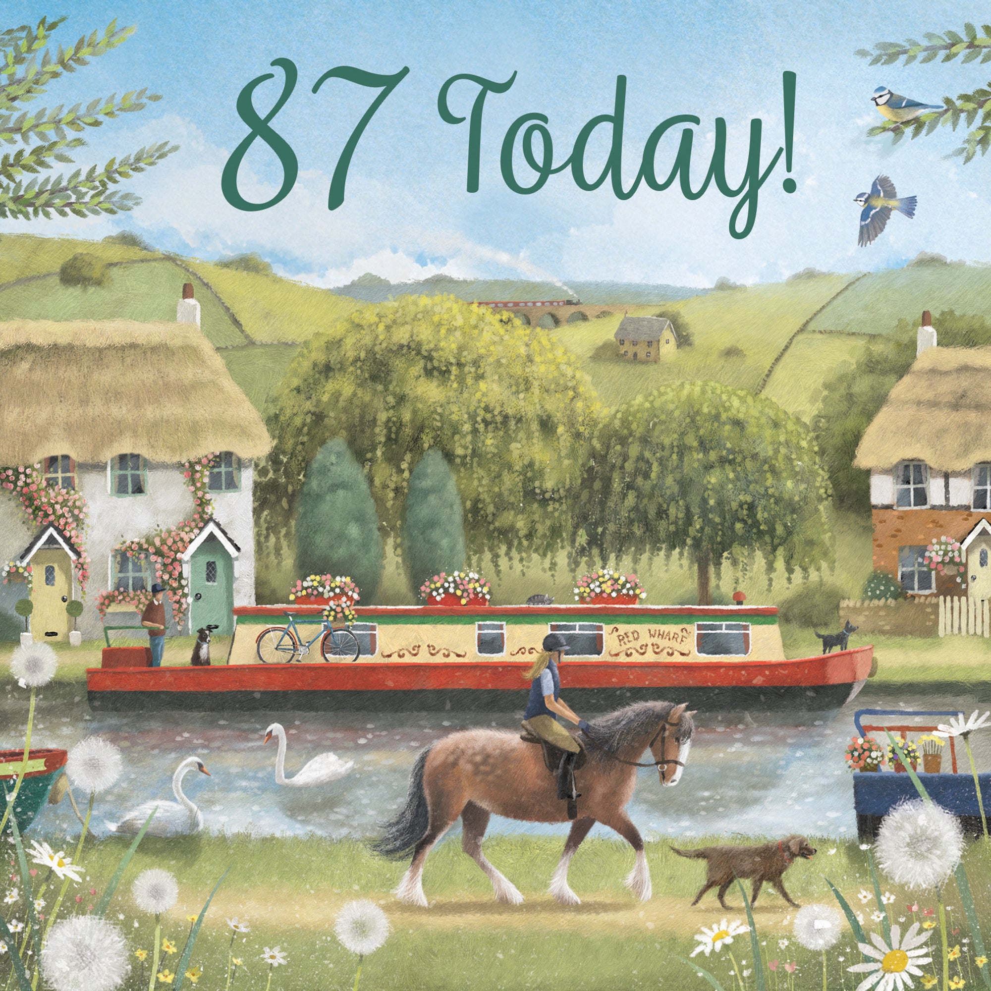 87th Canal Narrowboat Birthday Card Horse Riding Milo's Gallery