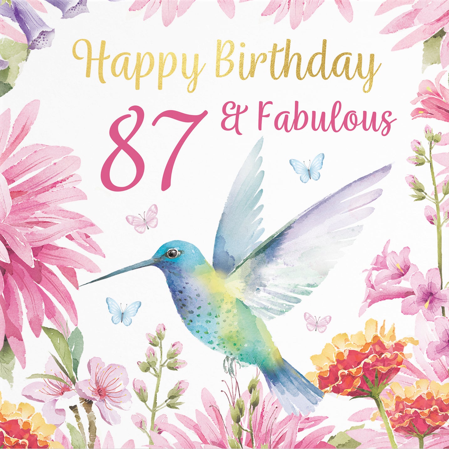 87th Birthday Card Hummingbird Gold Foil Milo's Gallery