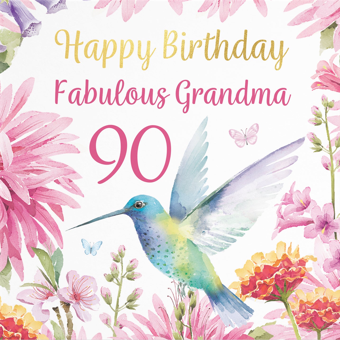 90th Grandma Birthday Card Hummingbird Gold Foil Milo's Gallery