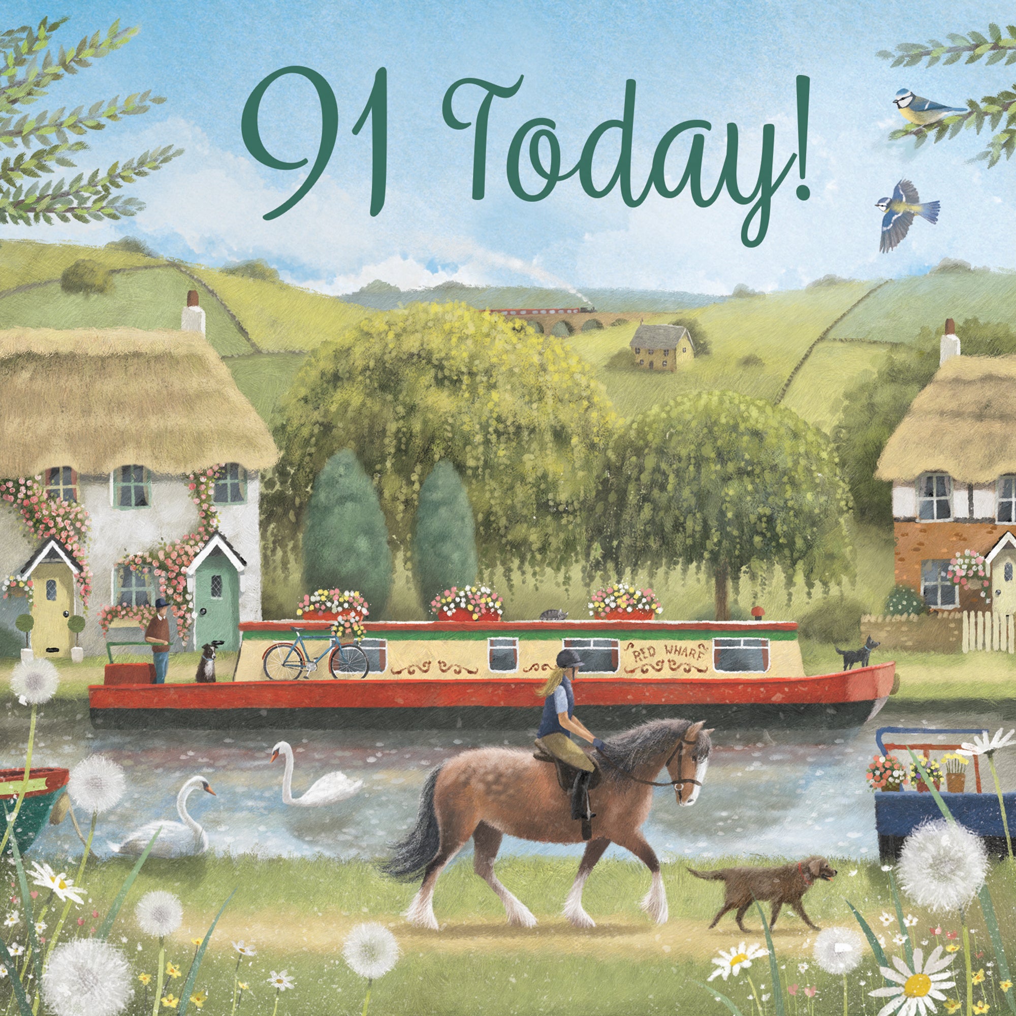 91st Canal Narrowboat Birthday Card Horse Riding Milo's Gallery