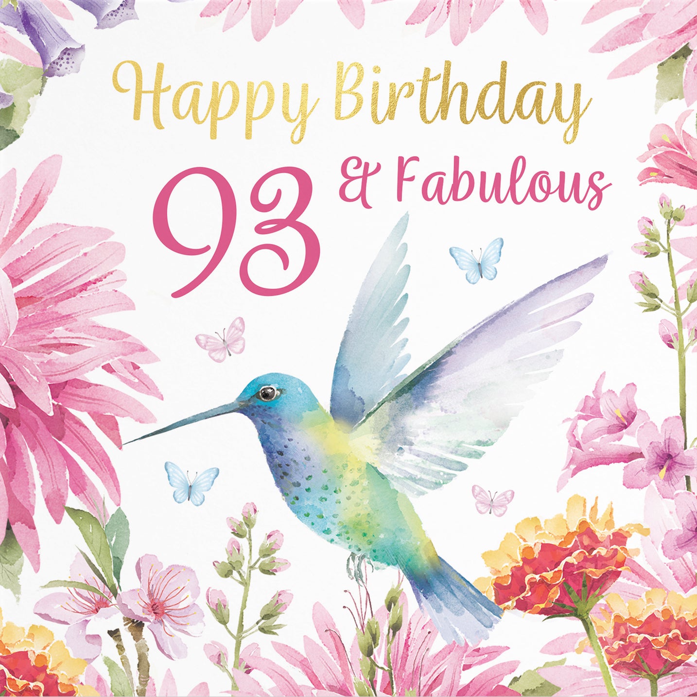 93rd Birthday Card Hummingbird Gold Foil Milo's Gallery