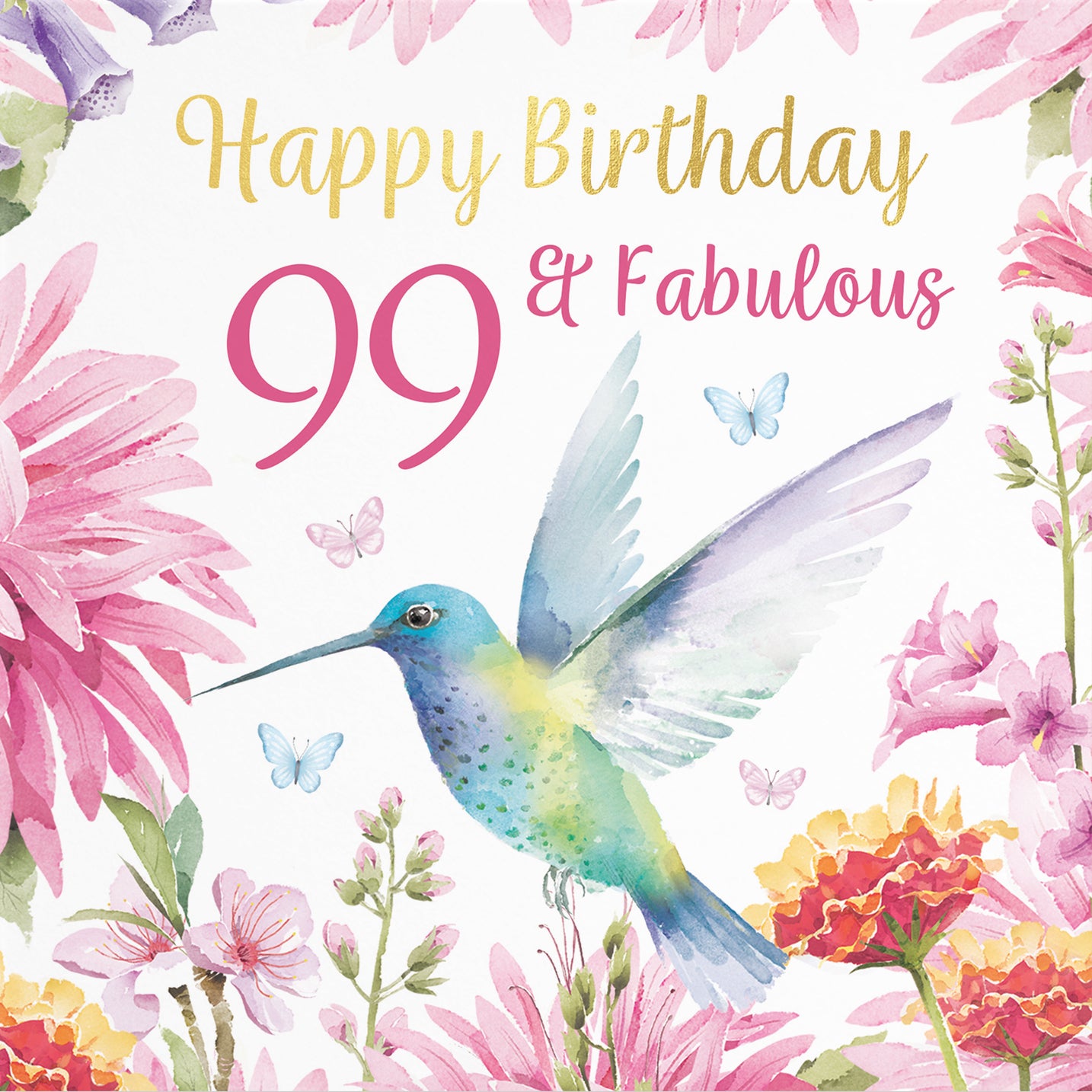 99th Birthday Card Hummingbird Gold Foil Milo's Gallery