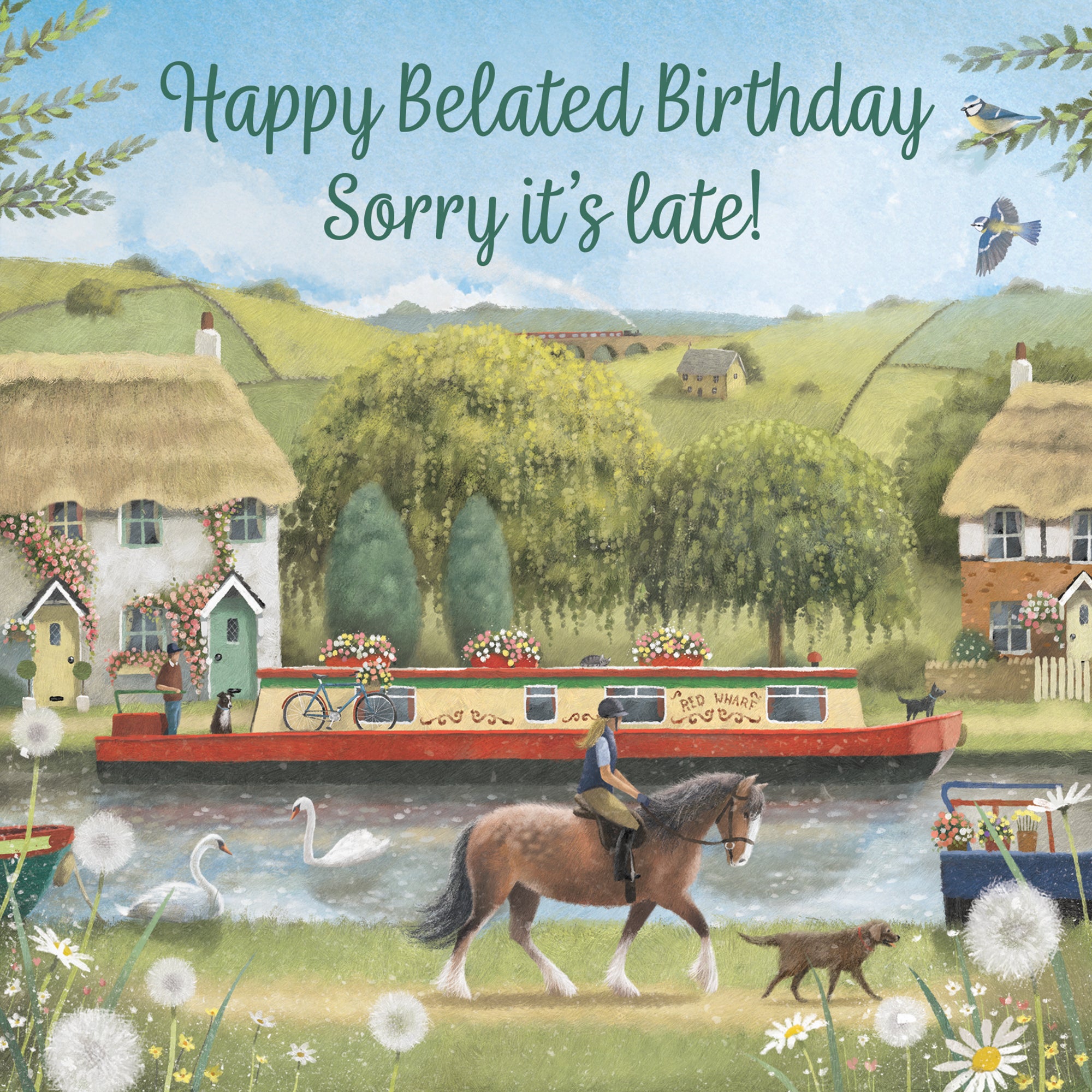 Belated Birthday Card Canal Narrowboat Horse Riding Milo's Gallery