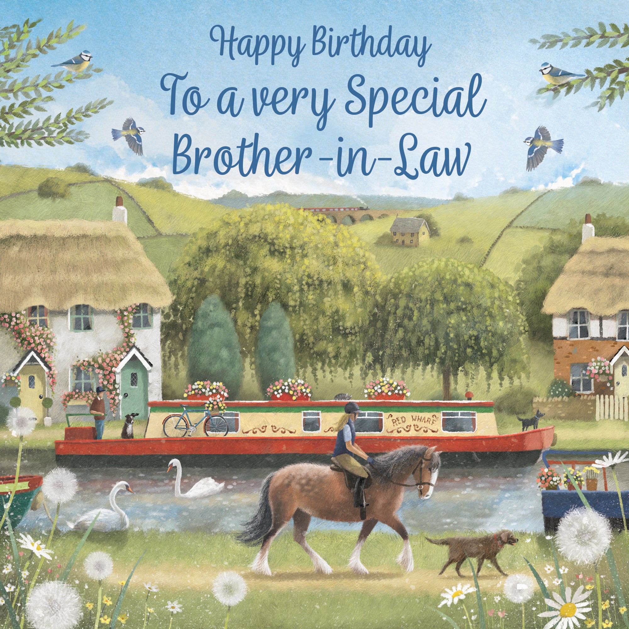 Brother-in-Law Canal Narrowboat Birthday Card Horse Riding Milo's Gallery