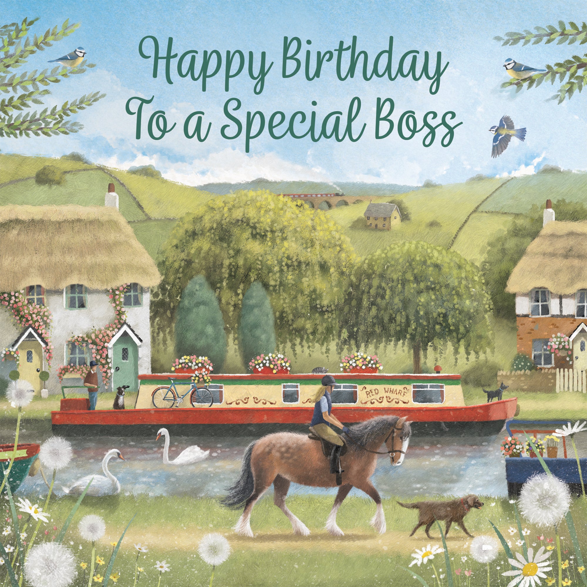 Boss Canal Narrowboat Birthday Card Horse Riding Milo's Gallery