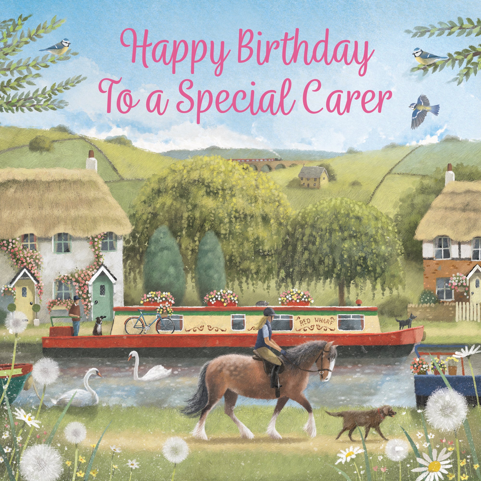 Carer Canal Narrowboat Birthday Card Horse Riding Milo's Gallery