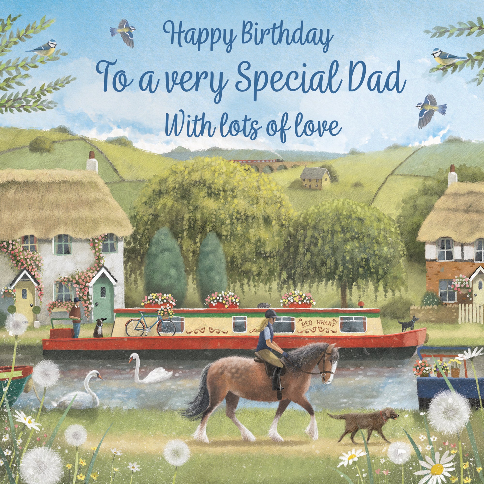 Dad Canal Narrowboat Birthday Card Horse Riding Milo's Gallery