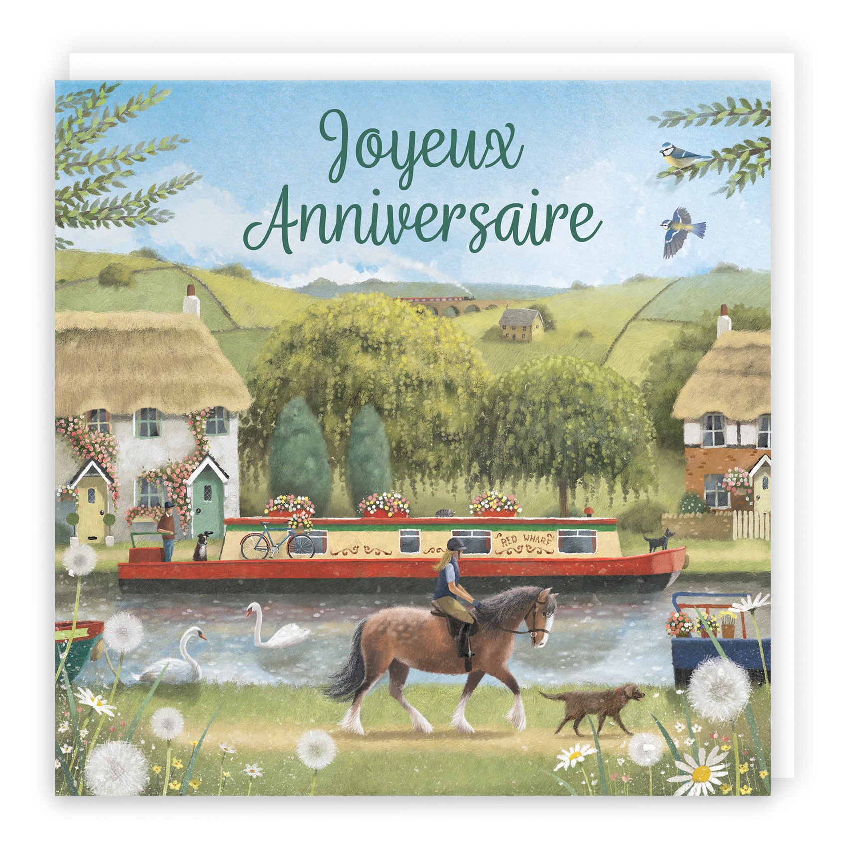 French Language Birthday Card Canal Narrowboat Horse Riding Milo's Gallery