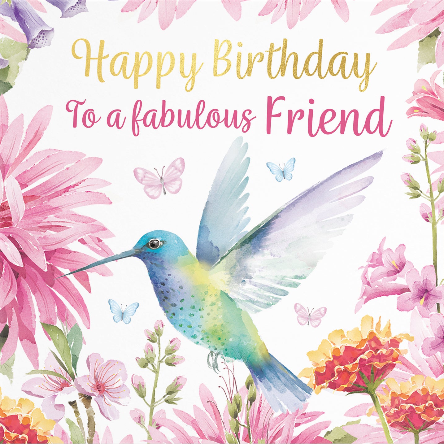 Fabulous Friend Birthday Card Hummingbird Gold Foil Milo's Gallery