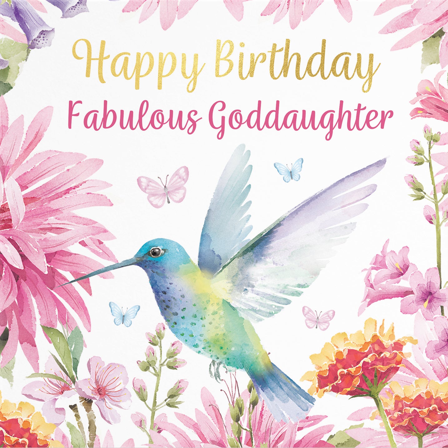 Goddaughter Birthday Card Hummingbird Gold Foil Milo's Gallery