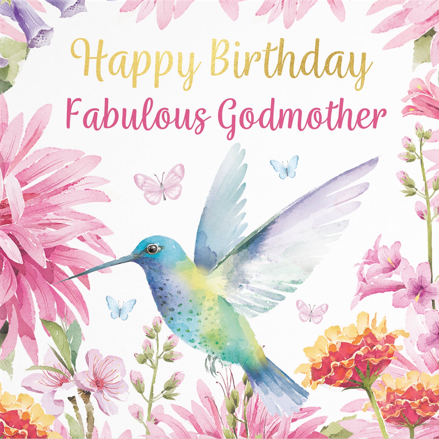 Godmother Birthday Card Hummingbird Gold Foil Milo's Gallery