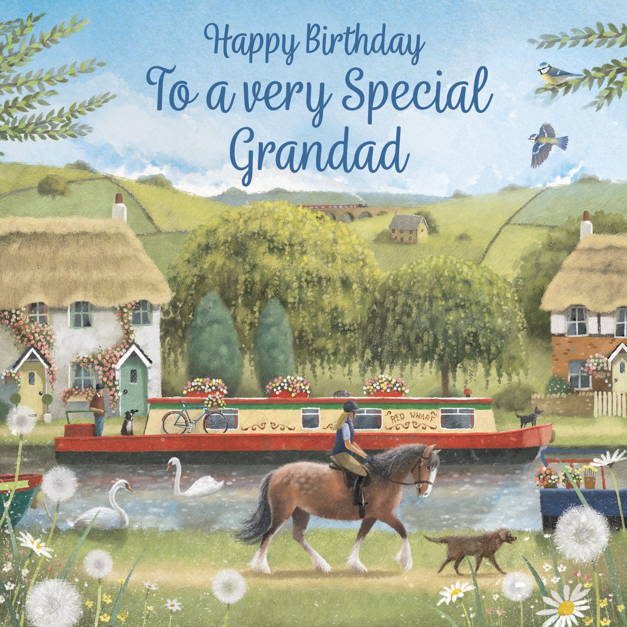 Grandad Canal Narrowboat Birthday Card Horse Riding Milo's Gallery