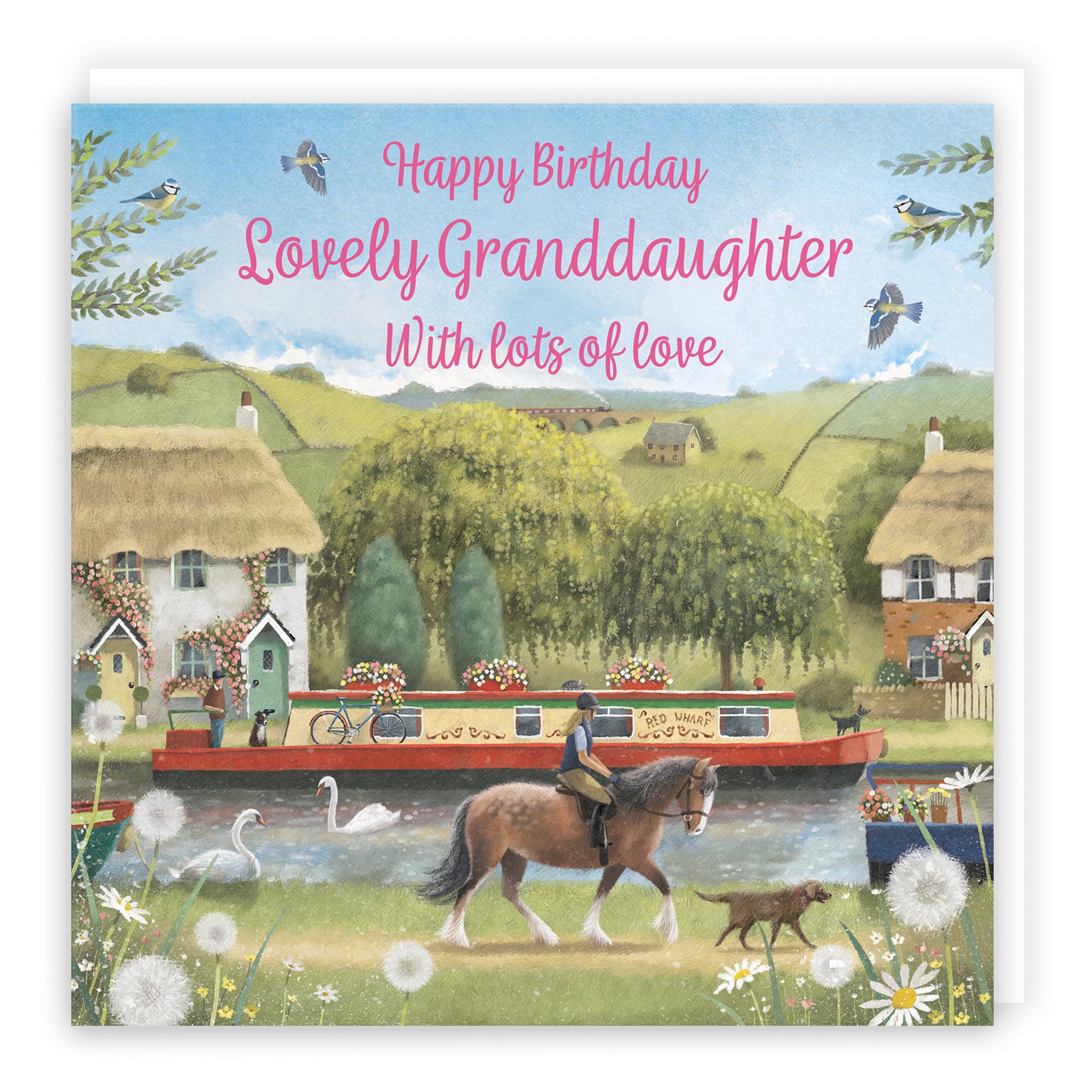 Granddaughter Horse Riding Birthday Card Canal Narrowboat Milo's Gallery