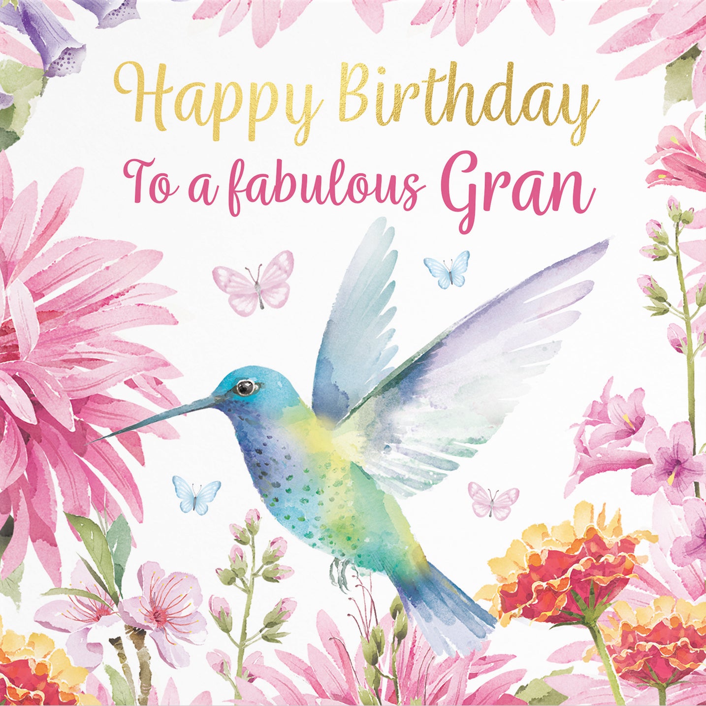 Gran Birthday Card Hummingbird Gold Foil Milo's Gallery