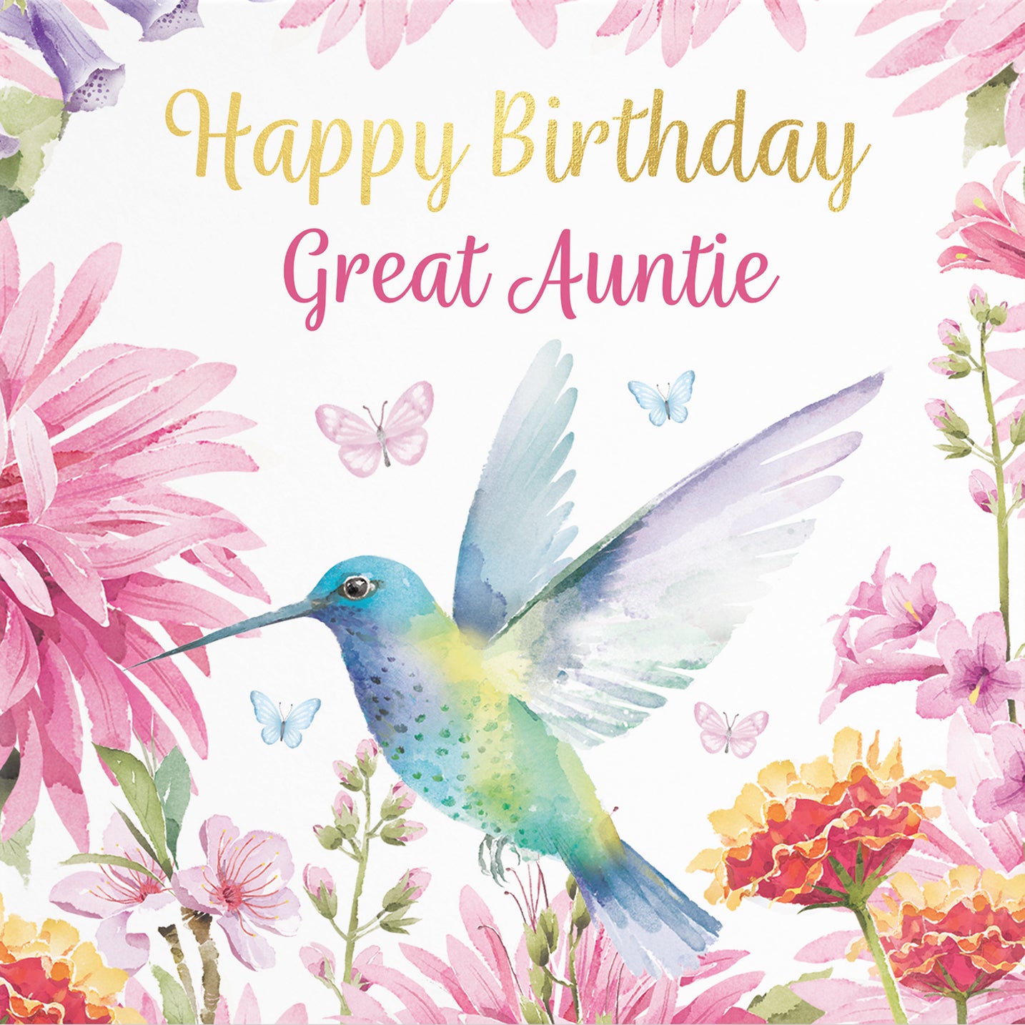 Great Auntie Birthday Card Hummingbird Gold Foil Milo's Gallery