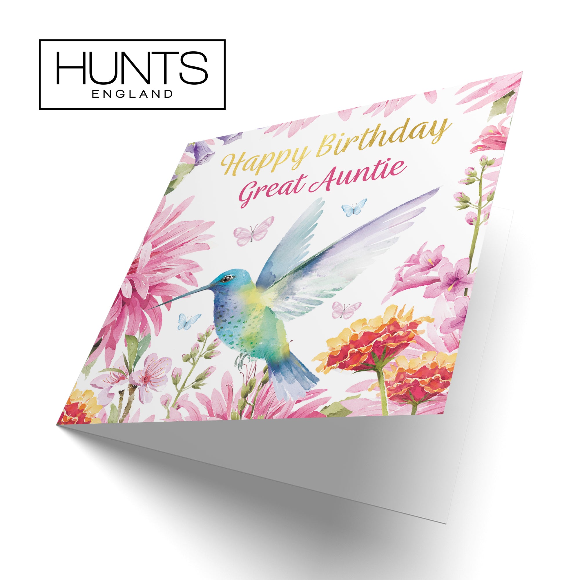 Great Auntie Birthday Card Hummingbird Gold Foil Milo's Gallery