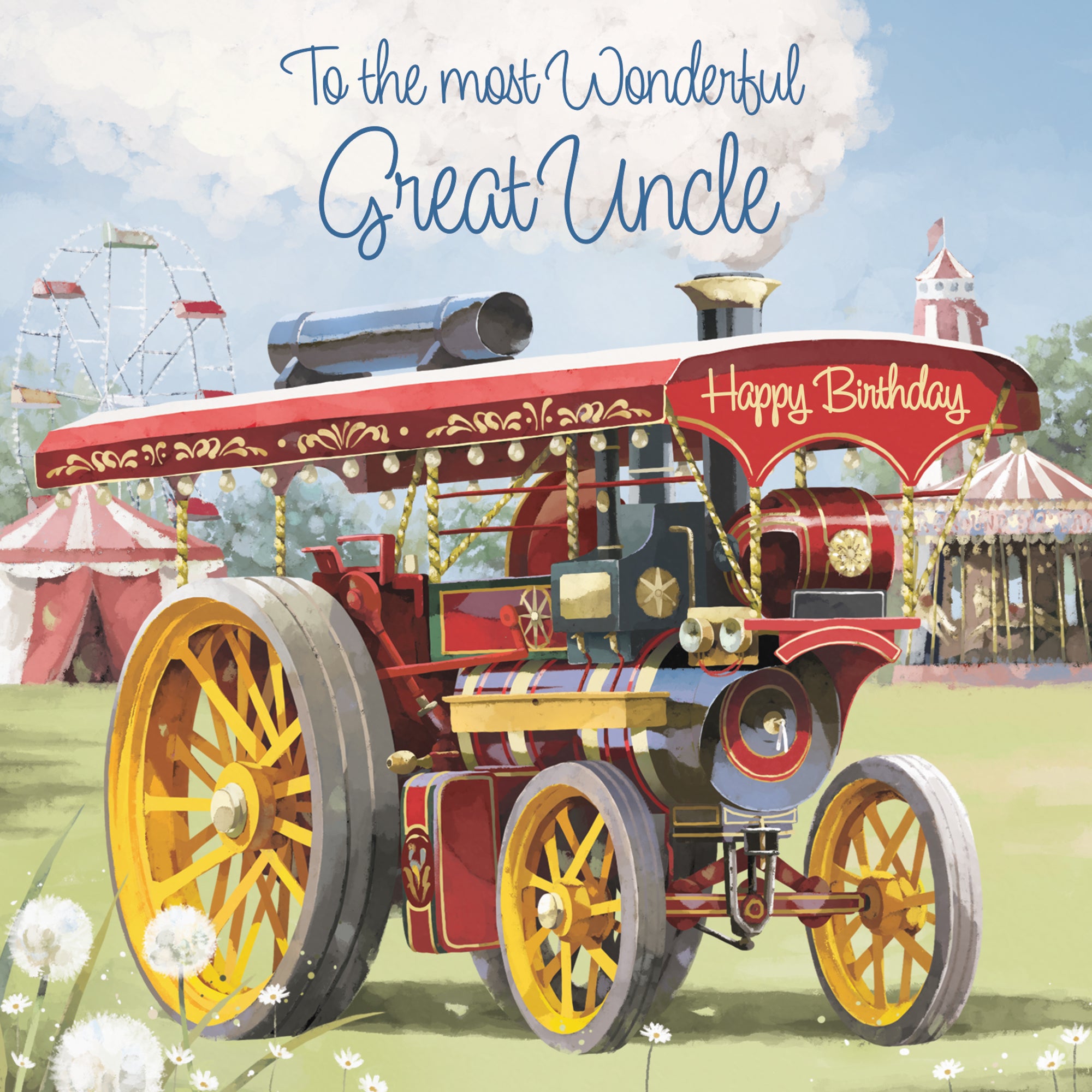 Great Uncle Traction Engine Birthday Card Steam Tractor Milo's Gallery