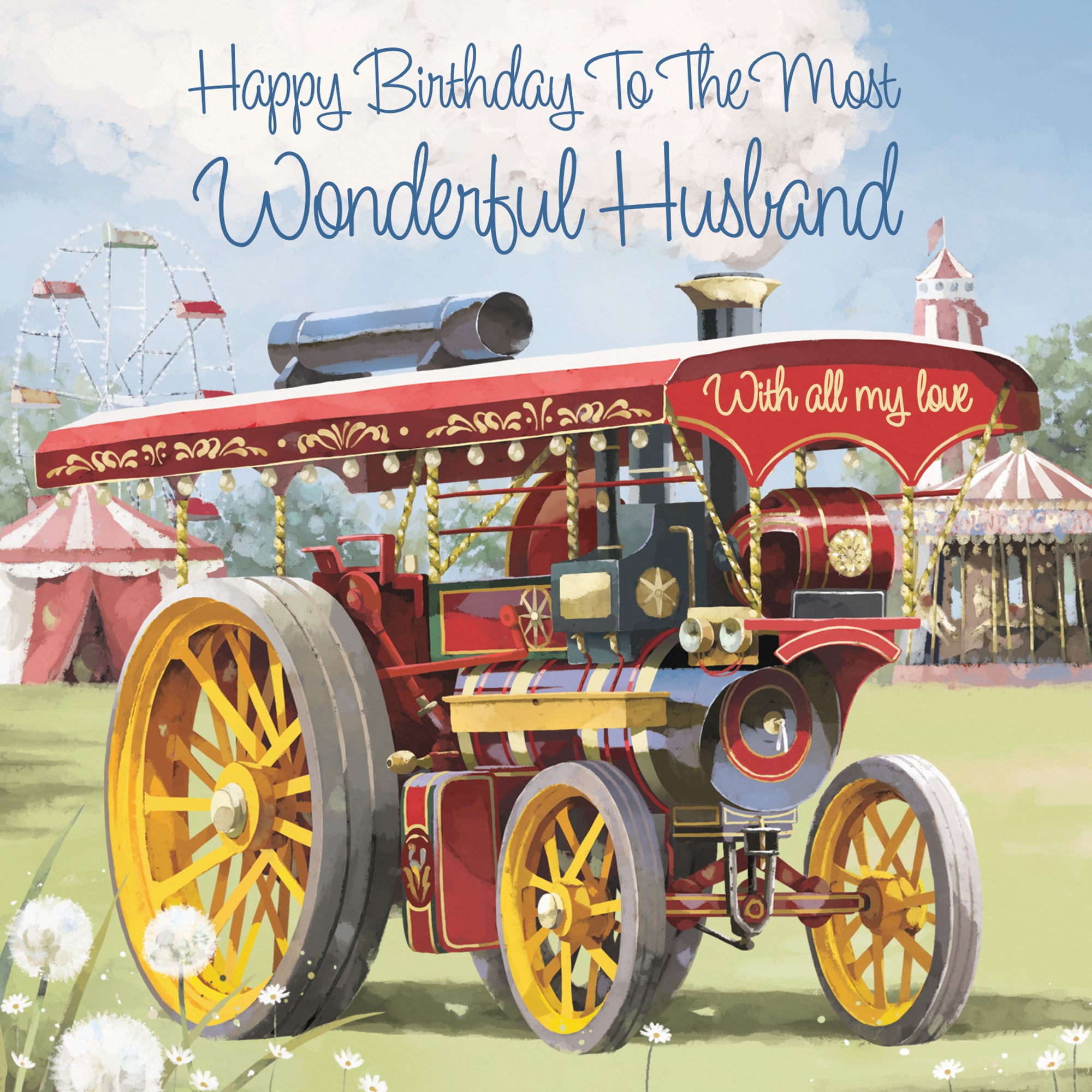 Husband Traction Engine Birthday Card Steam Tractor Milo's Gallery