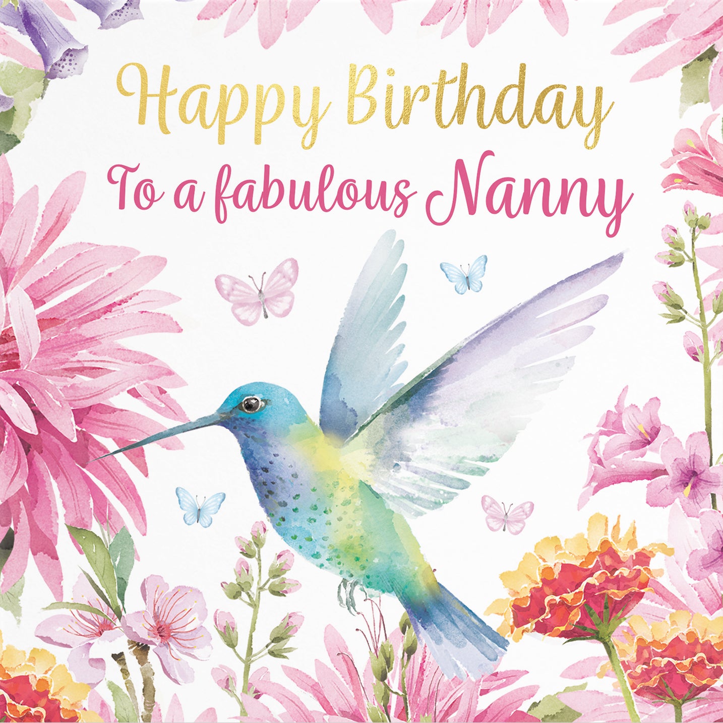 Nanny Birthday Card Hummingbird Gold Foil Milo's Gallery