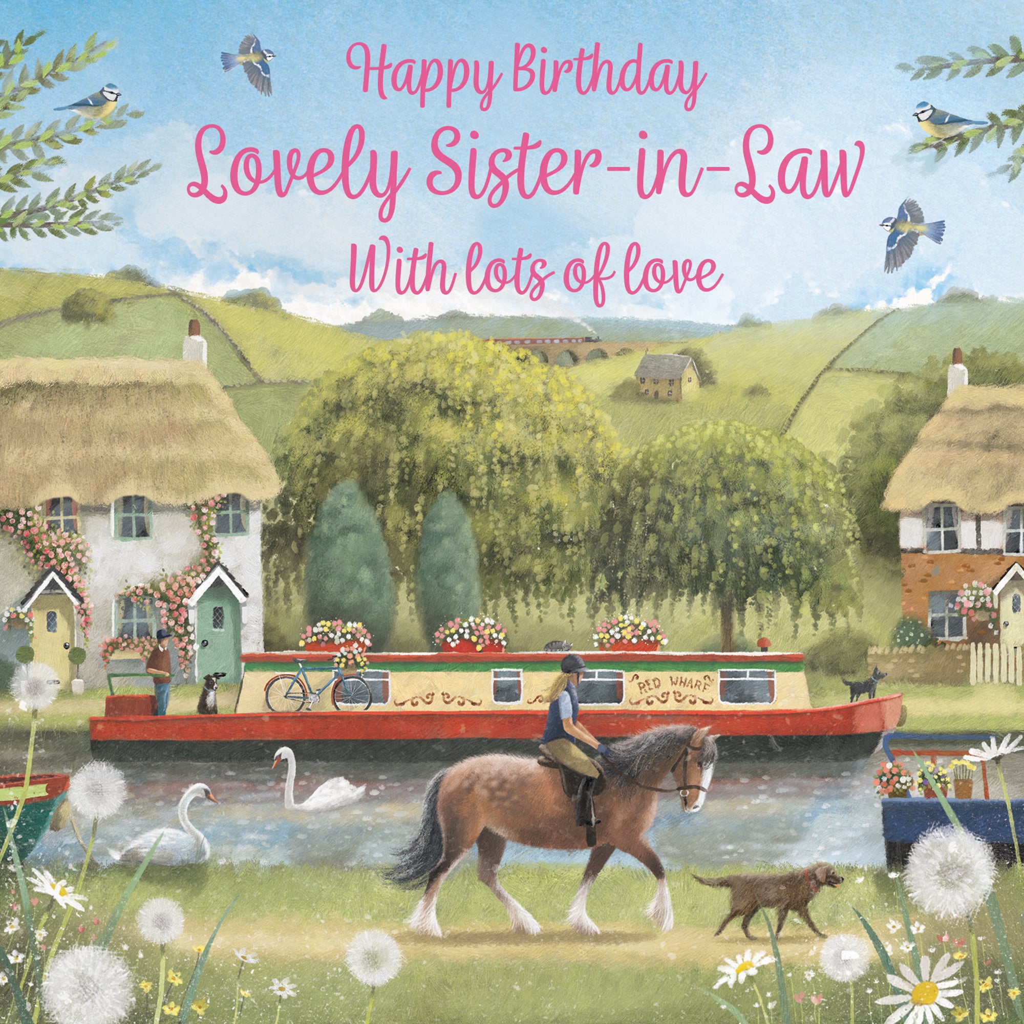 Sister-in-Law Canal Narrowboat Birthday Card Horse Riding Milo's Gallery