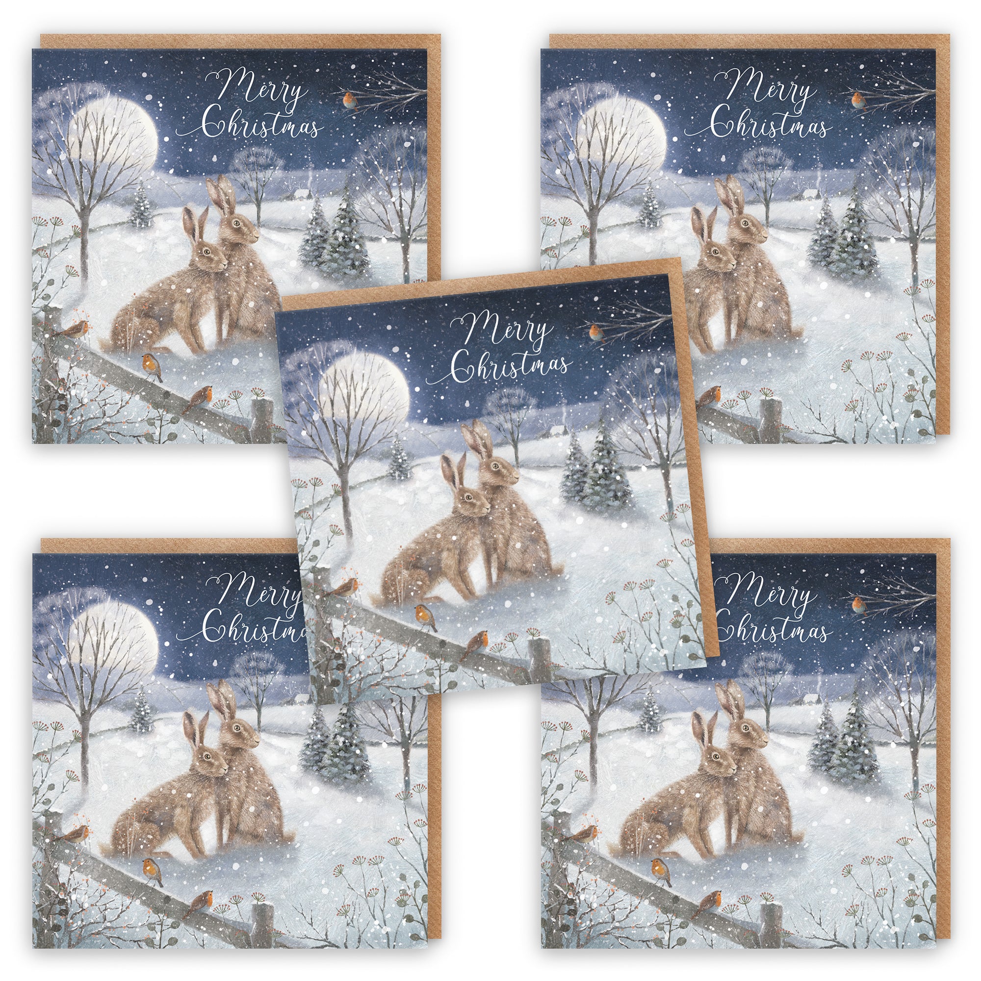 Snowy Hares Pack Of 10 Christmas Cards And Envelopes