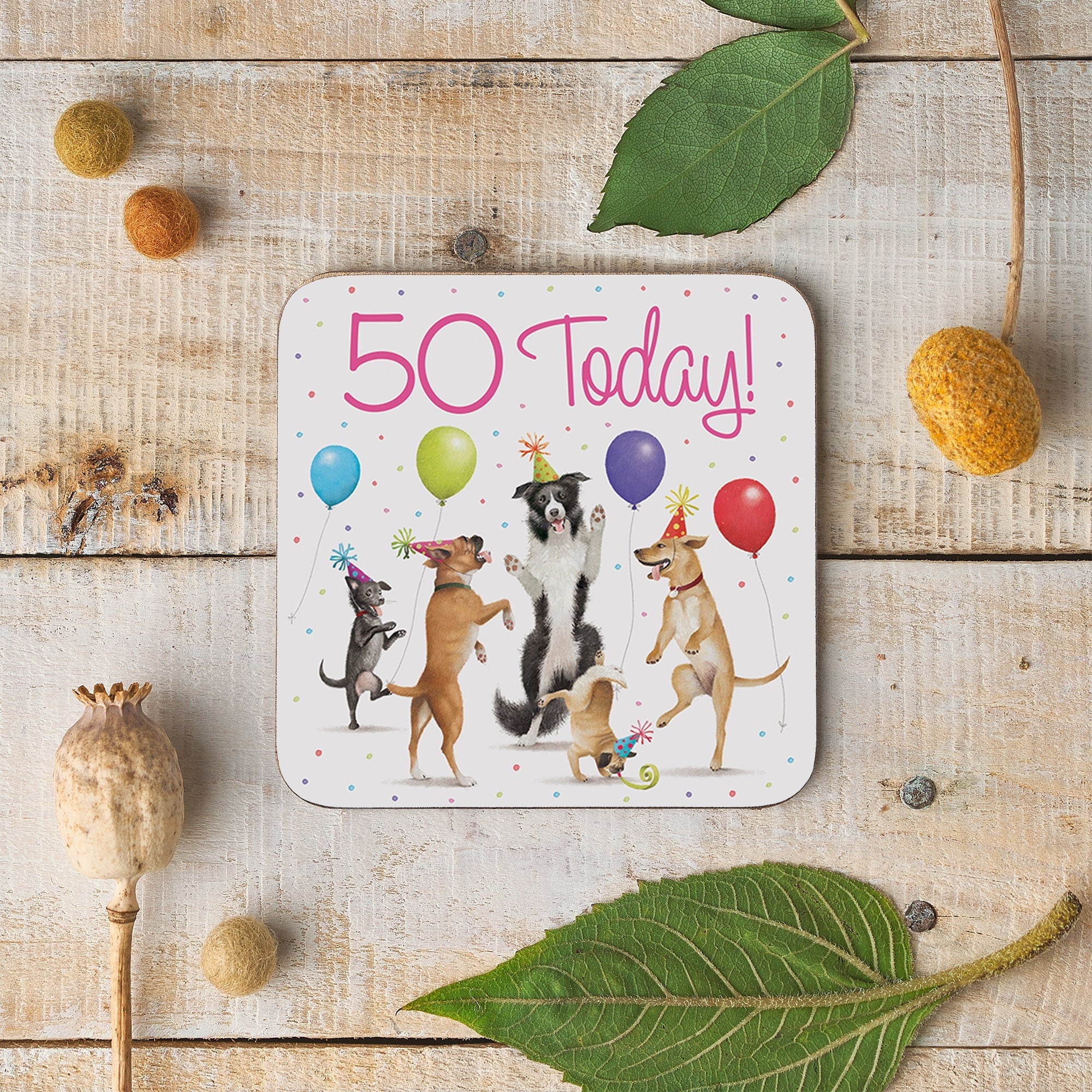 Hunts England 50th Birthday Pink Dancing Dogs Drinks Coaster Milo&#39;s Gallery