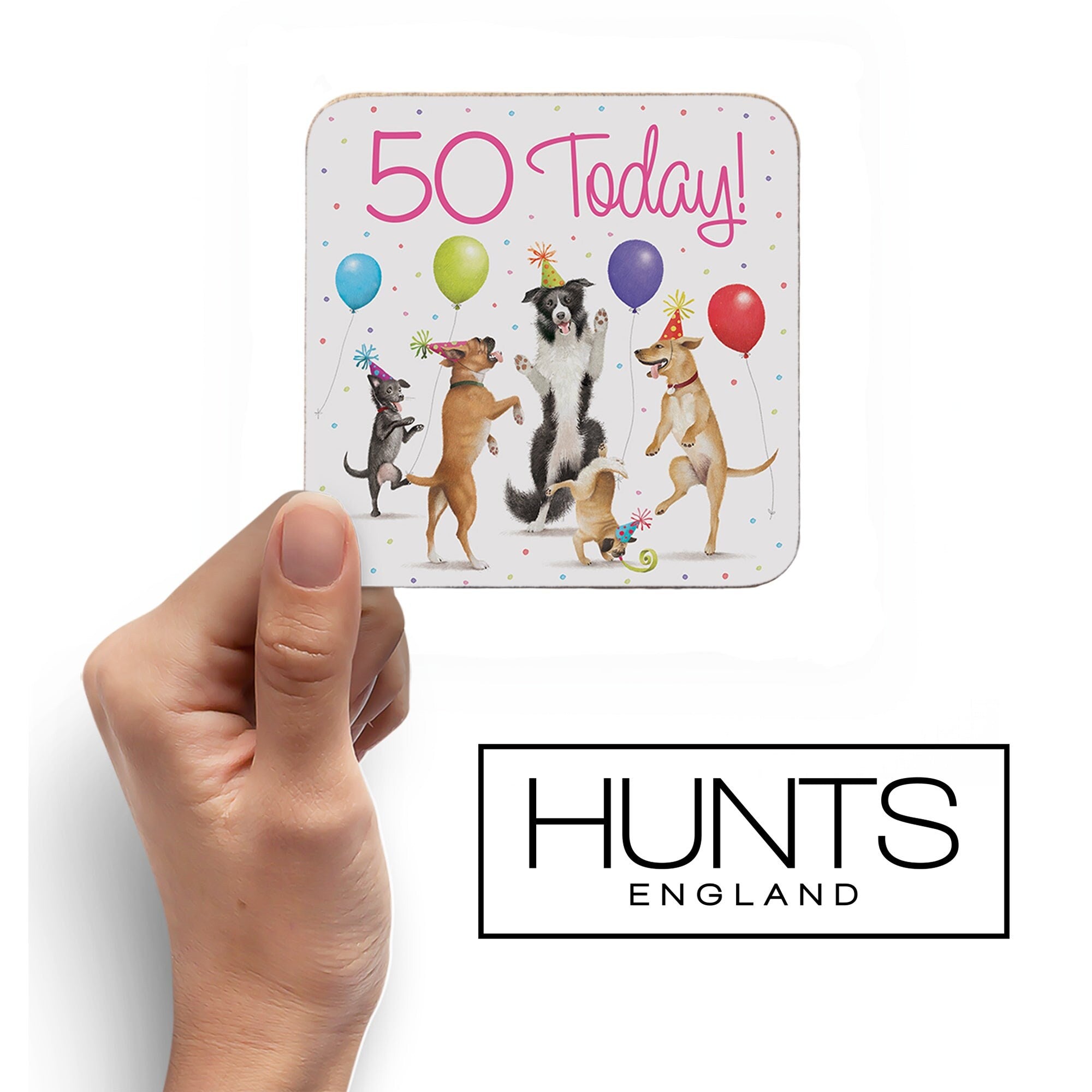 Hunts England 50th Birthday Pink Dancing Dogs Drinks Coaster Milo&#39;s Gallery