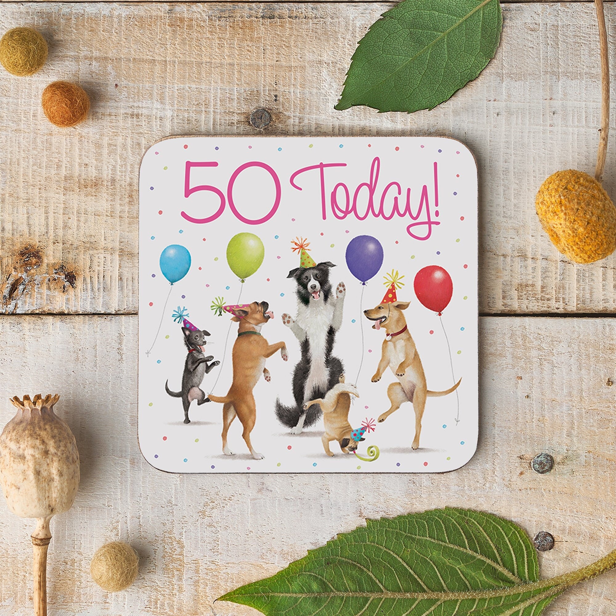 Hunts England 50th Birthday Pink Dancing Dogs Drinks Coaster Milo&#39;s Gallery