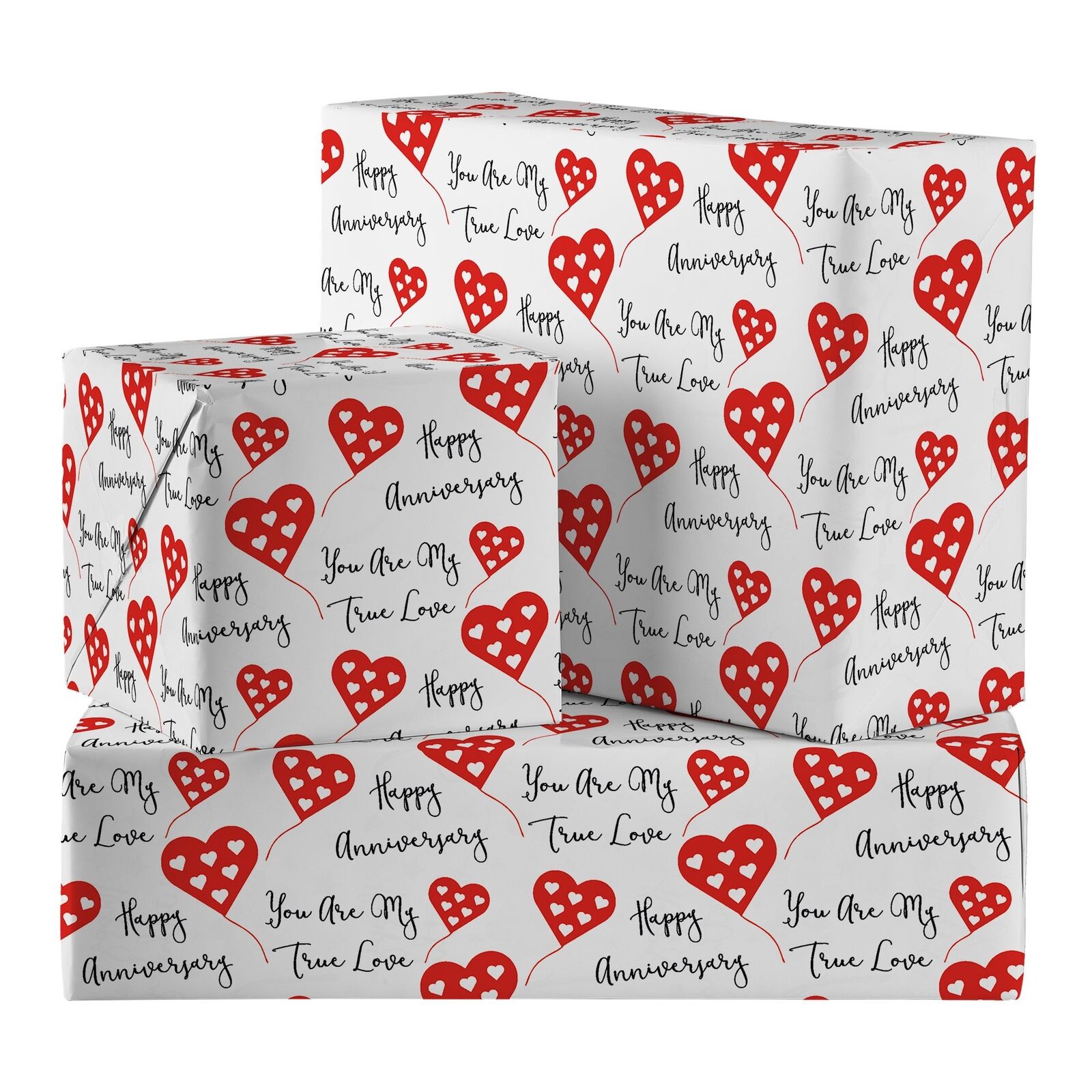 Romantic Anniversary Gift Wrap And Tags Red Heart